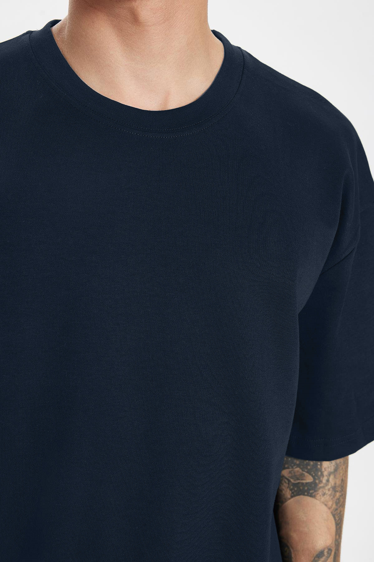 Tudors Unisex Oversize Geniş Kesim %100 Pamuk Yumuşak Dokulu Basic Bisiklet Yaka Lacivert Tişört görsel 3