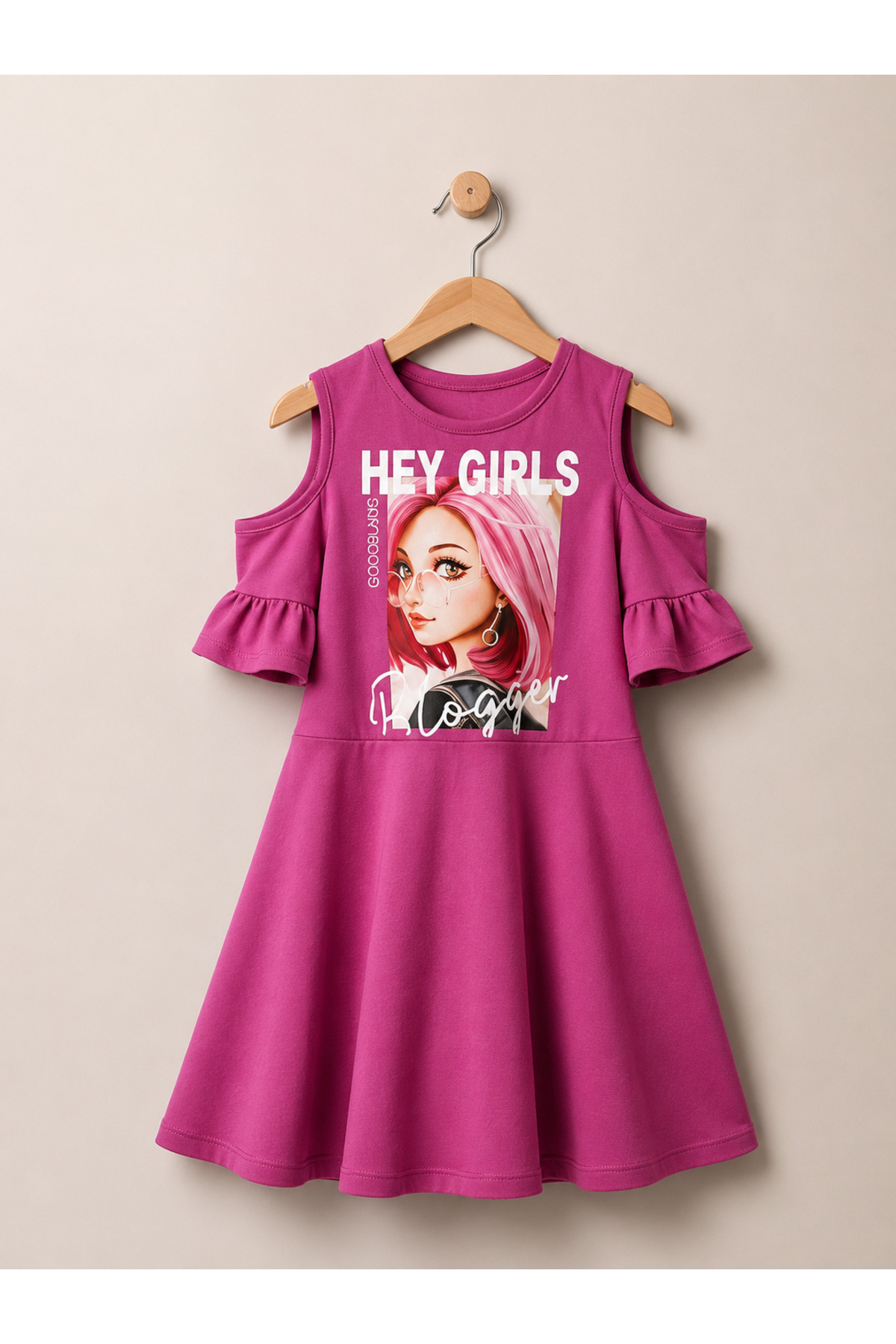 Girls Short Sleeve Lycra Combed Cotton Printed Dress