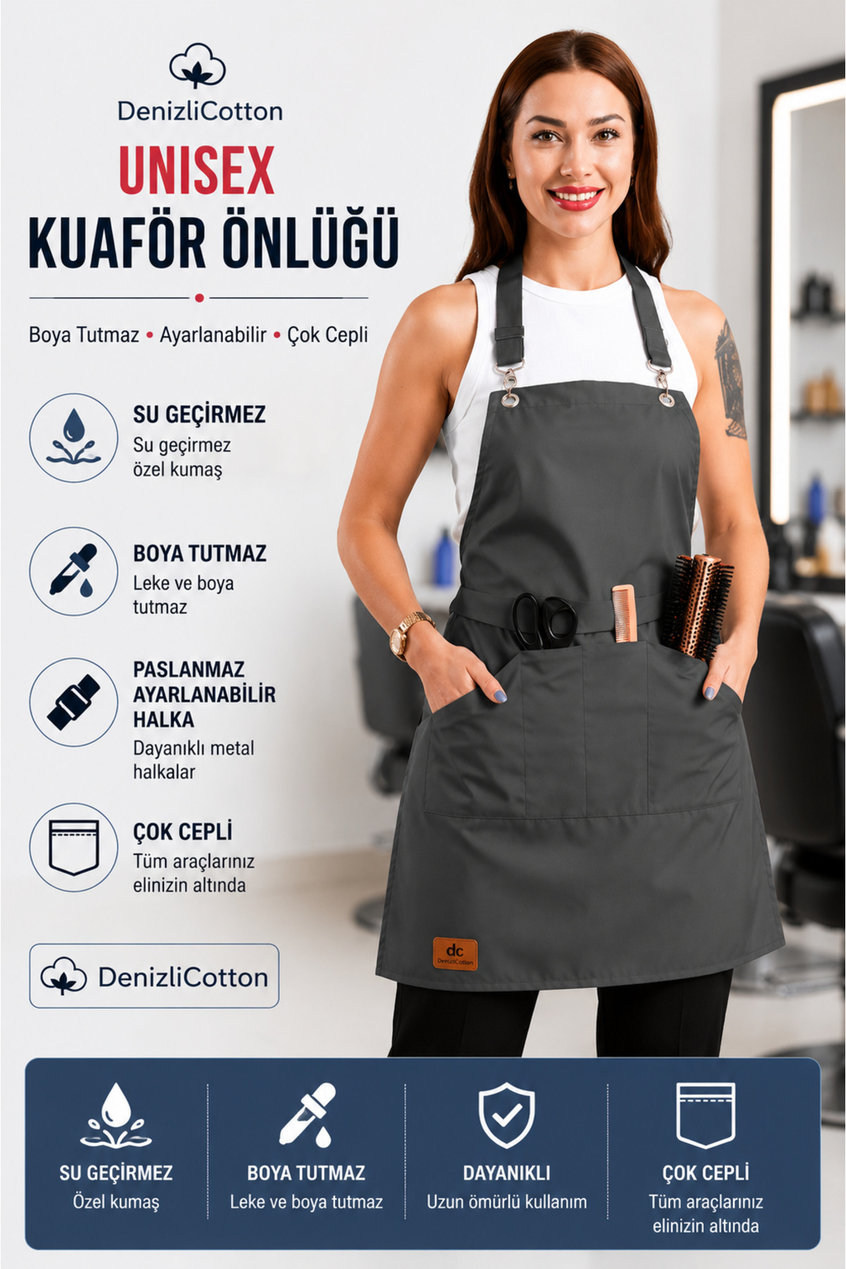 Kua Paint and Stainproof Waterproof Stainless and Adjustable Ring Red Hairdresser Apron
