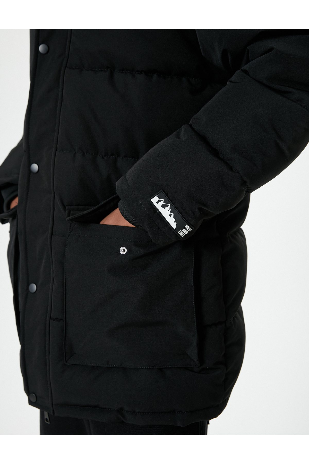 Şişme Mont Kapşonlu Fermuarlı Cep Detaylı Slim Fit — مشکی 5WAM00012HW — تصویر 7 از 8