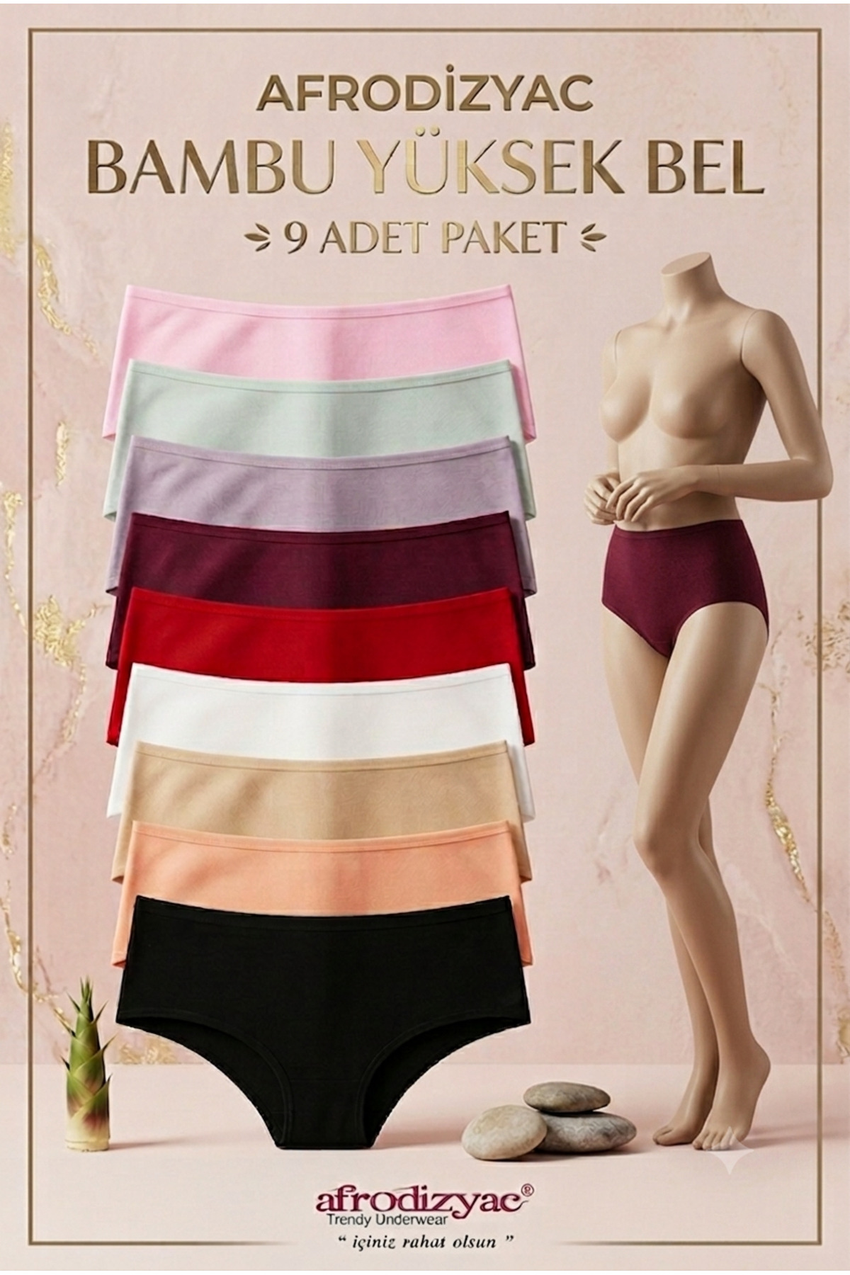 Afrodizyac 9’lu Yüksek Bel Extra Esnek Ve Yumuşak Bambu Yüksek Bel Slip Set