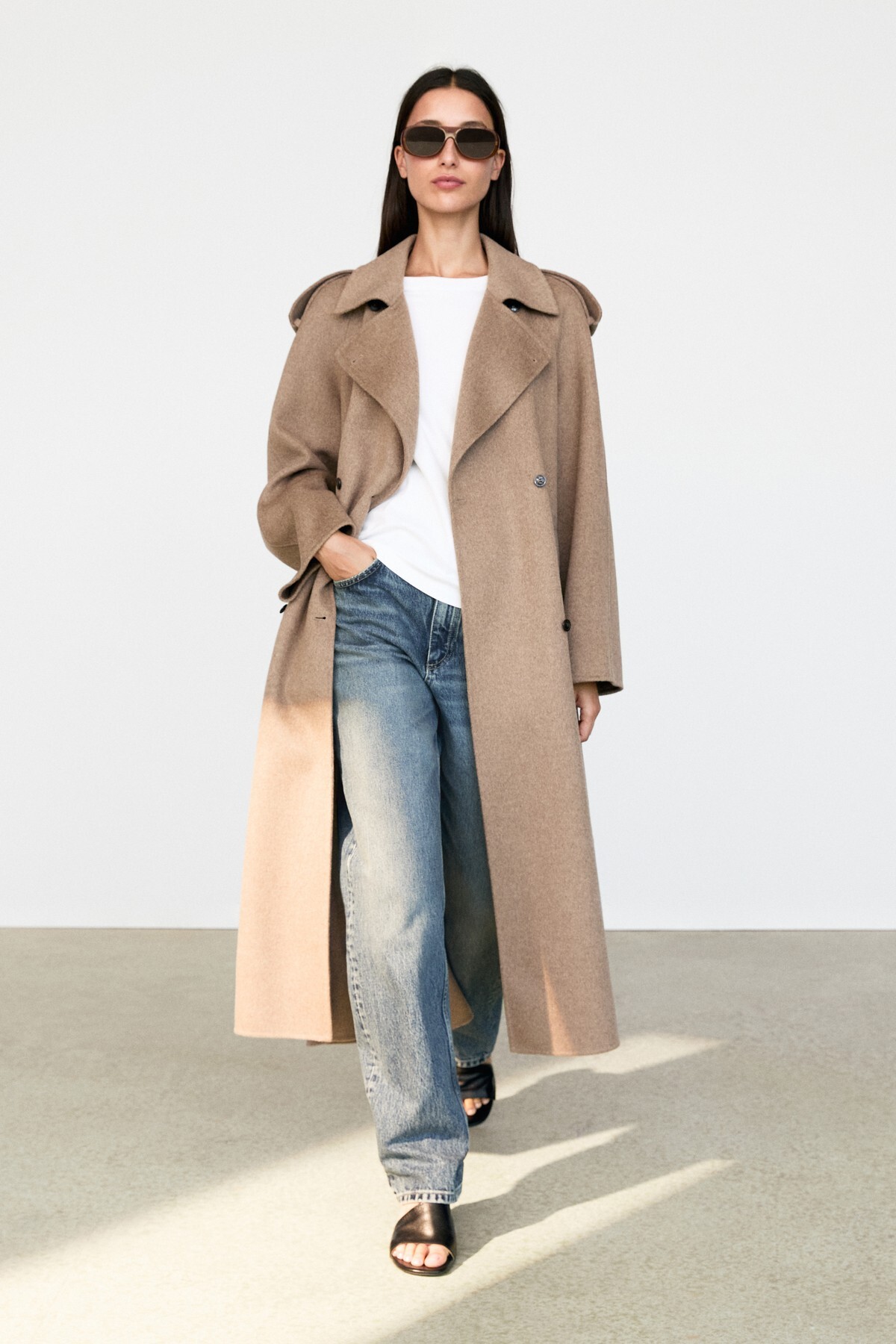Massimo Dutti Yün karışımlı uzun trençkot