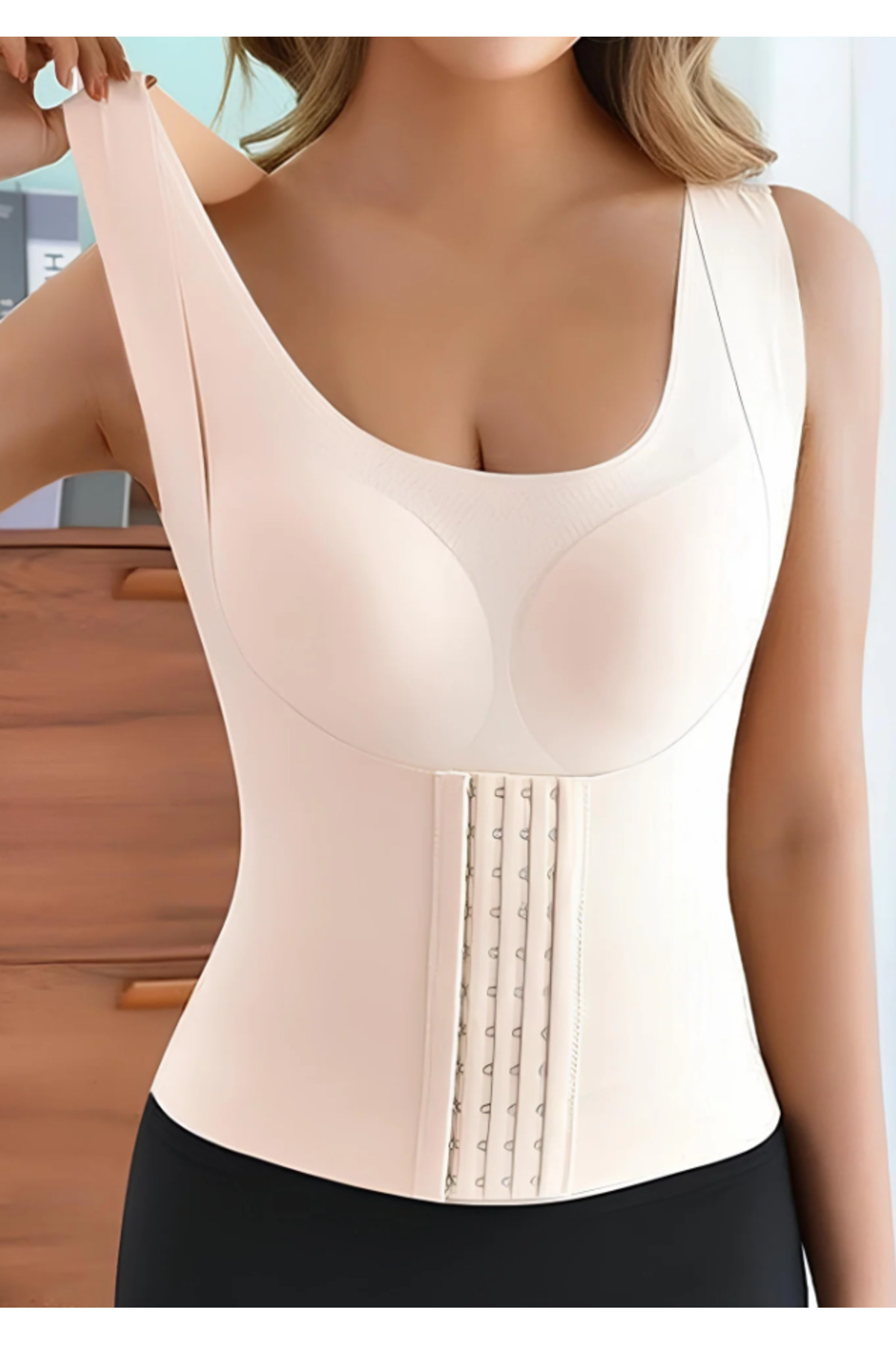SWEETKORSE Dikişsiz Şekillendirici Bralet Atlet Korse Yuvarlak Yaka Çıkarılabilir Pedli Balenli Dik Duruş Korsesi Posturex