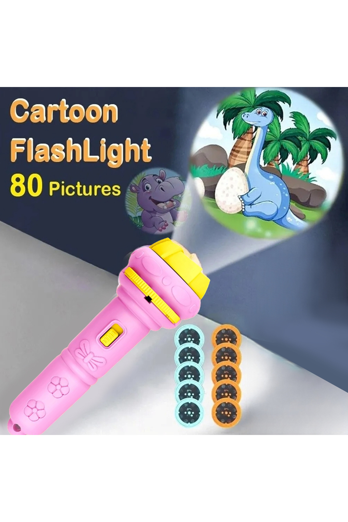 Choice1 1 Set-Pink Projector Flashlight for Kids 10 Cards 80 Patterns Bedtime...