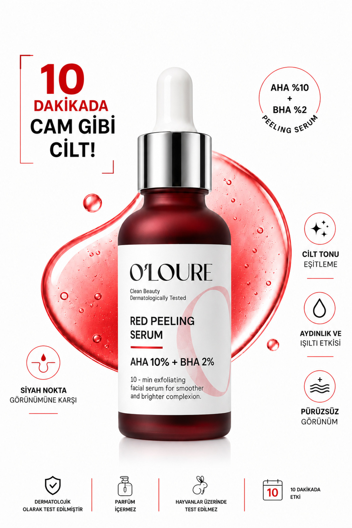 Red Peeling Serum Aha 10% + Bha 2% Kırmızı Peeling Serum Cilt Tonu Eşitleyici Pürüzsüzleştirici — TYC7E0XR8N169722870583575