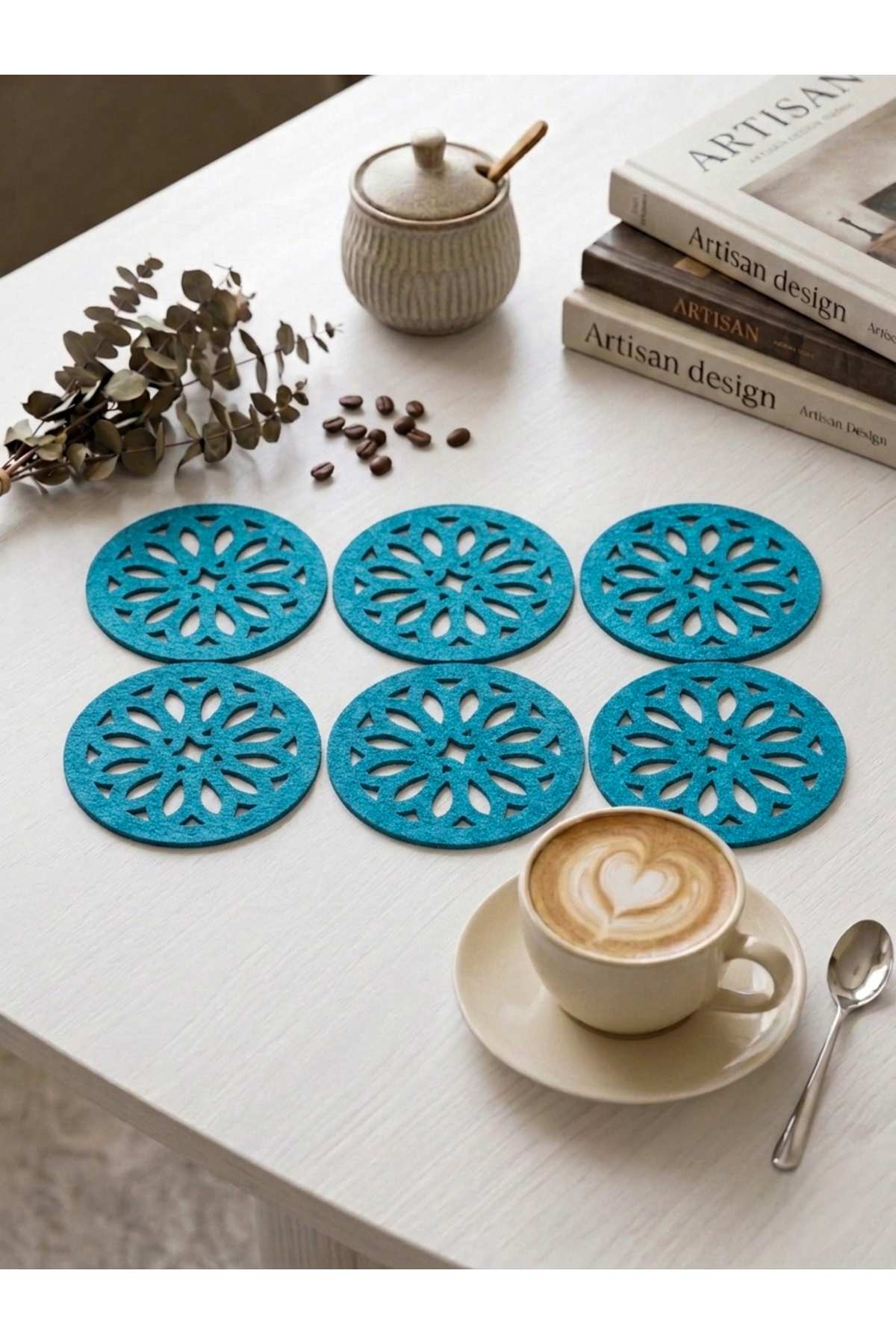 Blue 6-Piece Round Coaster 10x10cm