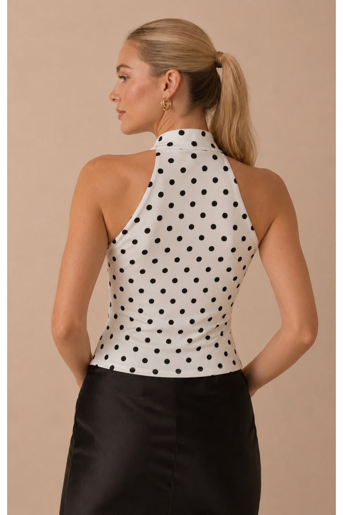 Park Karon  Kadın Fular Detay Puantiyeli Kolsuz Slimfit Örme Bluz 26054 - Görsel 5
