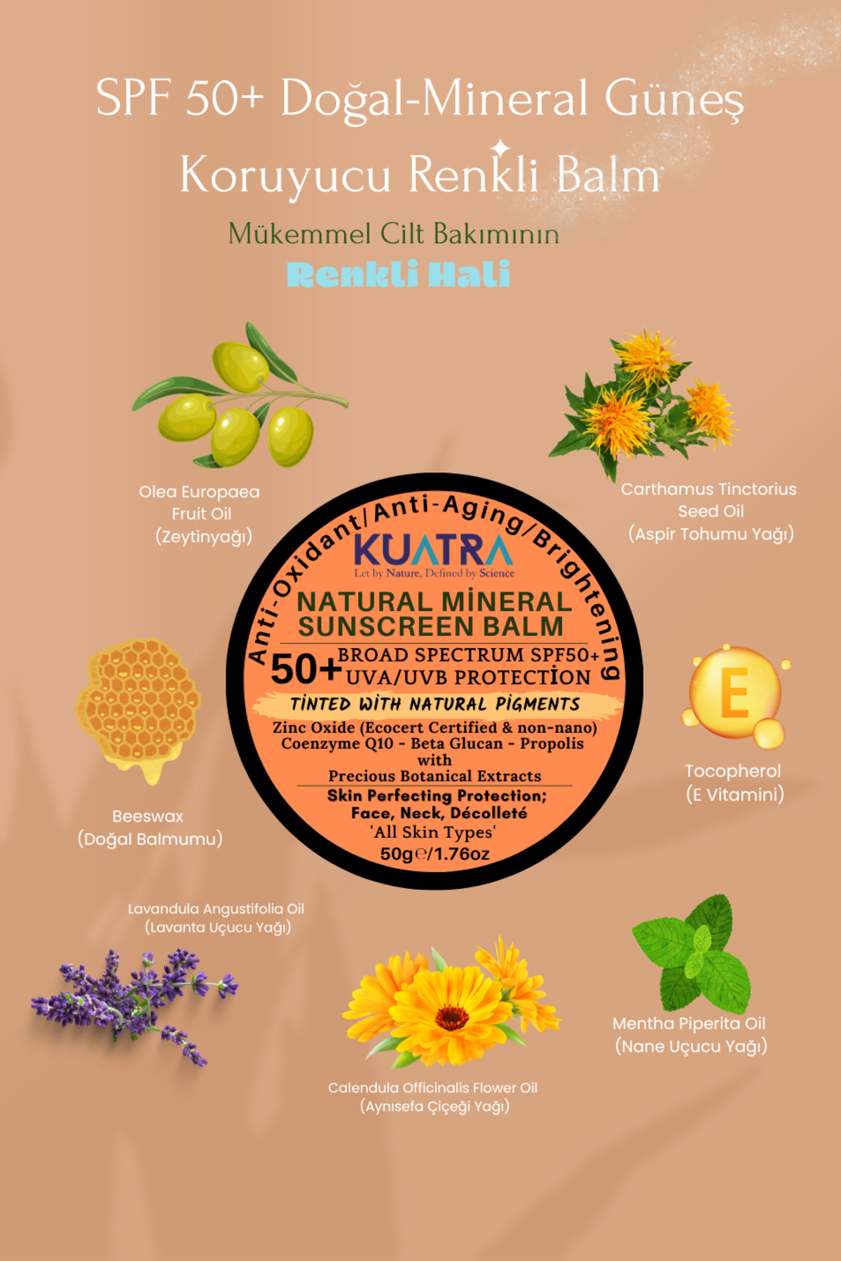 Spf 50+ Mineral-Renkli Doğal Güneş Koruyucu Antiaging- Leke Karşıtı - nane ve lavanta uçucu yağı ile — 2 — تصویر 3 از 9