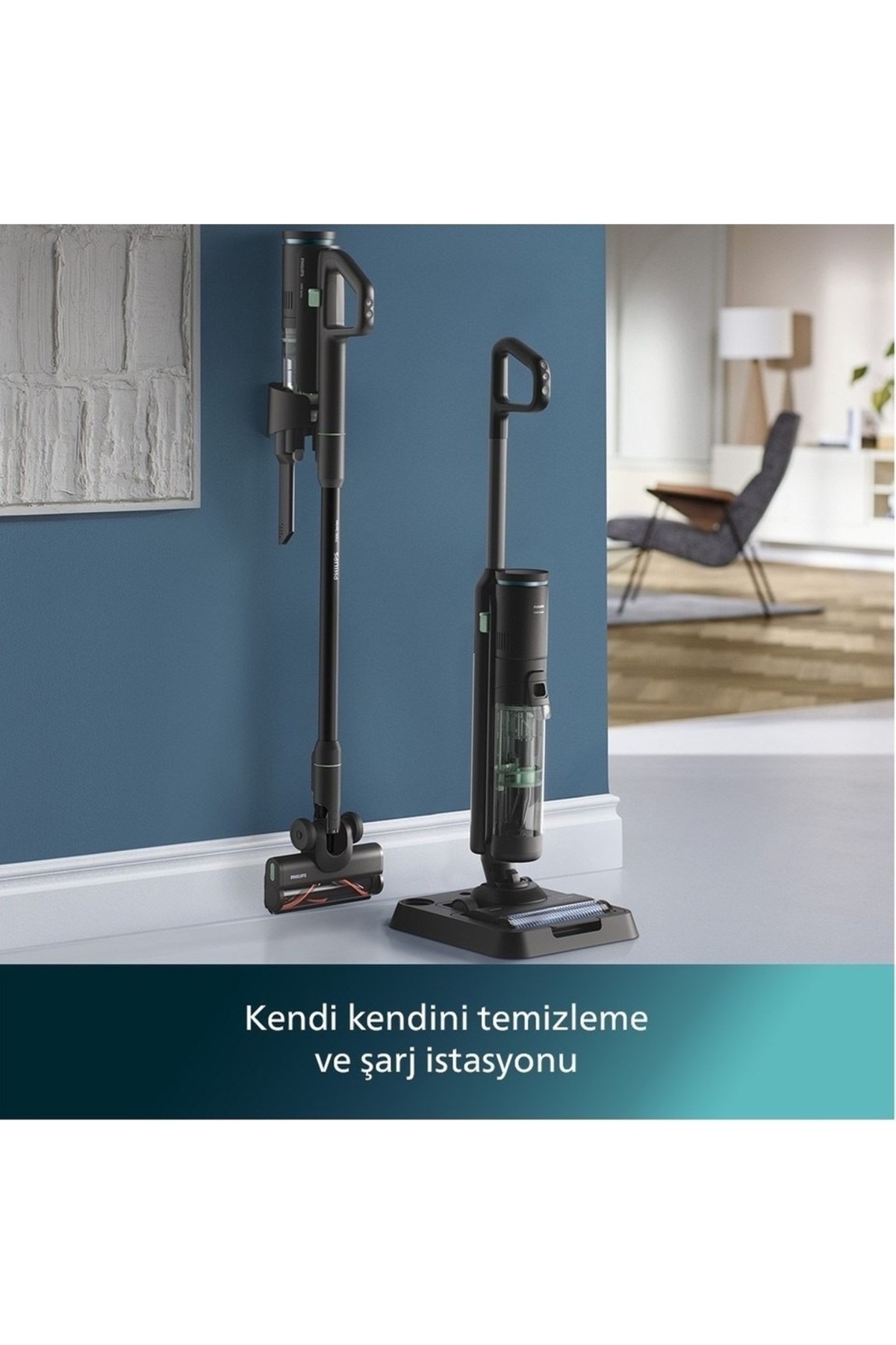 Philips ELVT Yeni Seri Islak ve Kuru Çift Fırçalı Otomatik Temizleme Istasyonu Akıllı Zemin Algılama Kablosuz Dikey Süpürge Aquatrio 7000 Seri