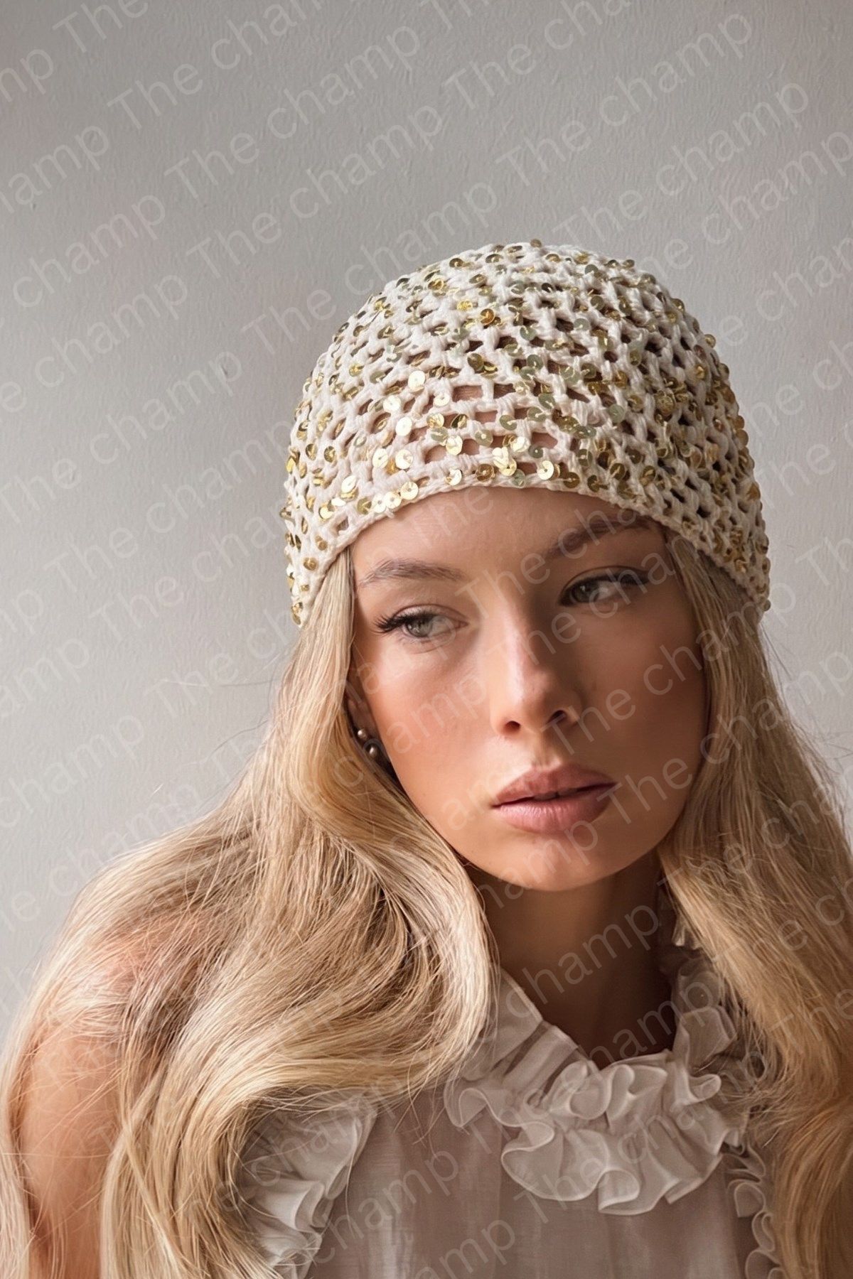 The Champ Clothing Women's Knitted Beanie Hat Luna Spark Ecru – Sequined Sparkling Bohemian Accessory
