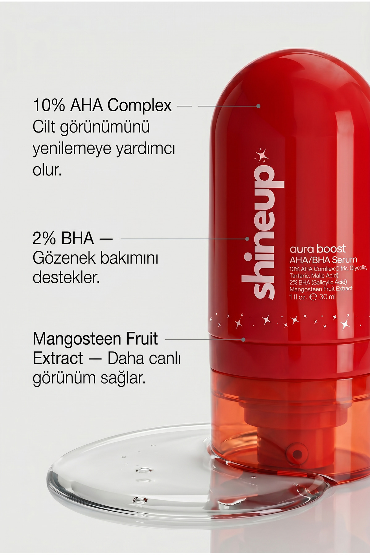 Aura Boost AHA BHA Serum 30 ml | %10 AHA %2 BHA Peeling Etkili Cilt Tonu Eşitleyici & Yenileyici — AURABOOST-001 — تصویر 3 از 7