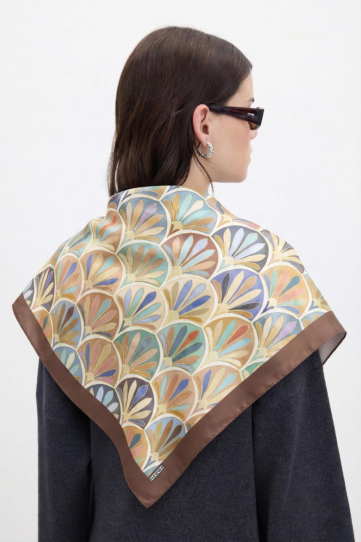 HAWWA Pastel Yelpaze Desenli Bandana Fular