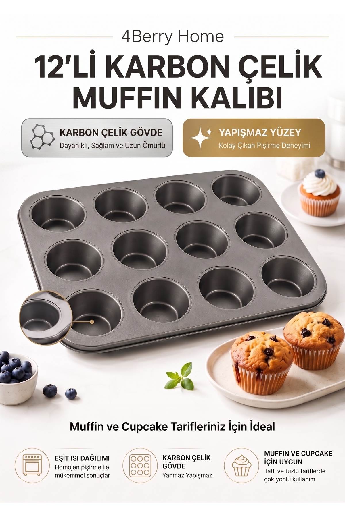 Yanmaz Yapışmaz 12'li Muffin Kek Kalıbı