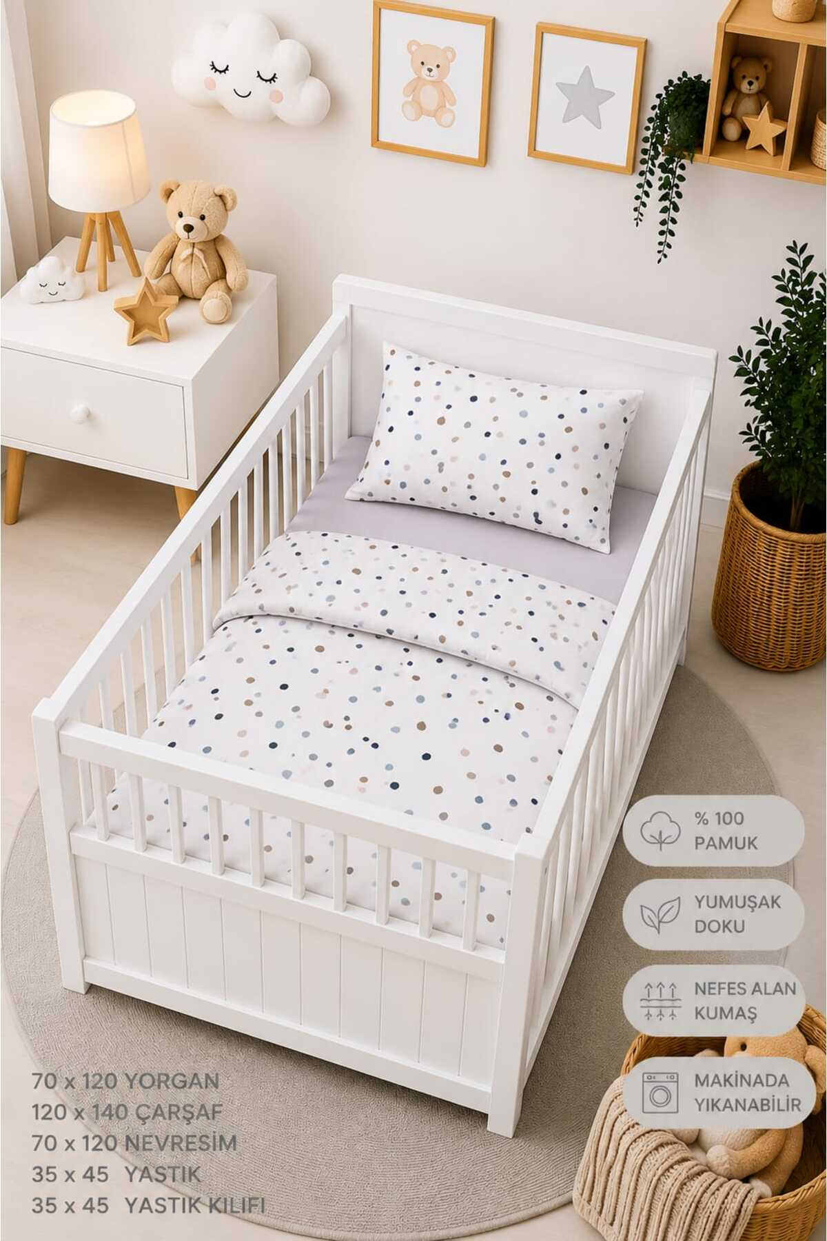 100% Cotton Fabric Baby Park Crib 5-Piece Quilt and Duvet Cover Set (70 X 120 CM)