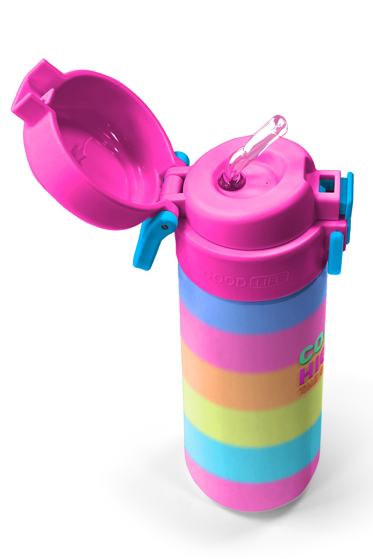 Kids Renkli Çizgili Pipetli ve Direk İçimli Paslanmaz Çelik Termos 500 ML 31986