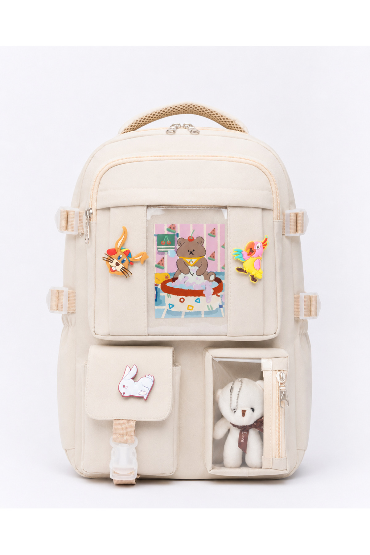 Kawaii Korean Style Orthopedic Native Casual School Backpack with Full Accessory