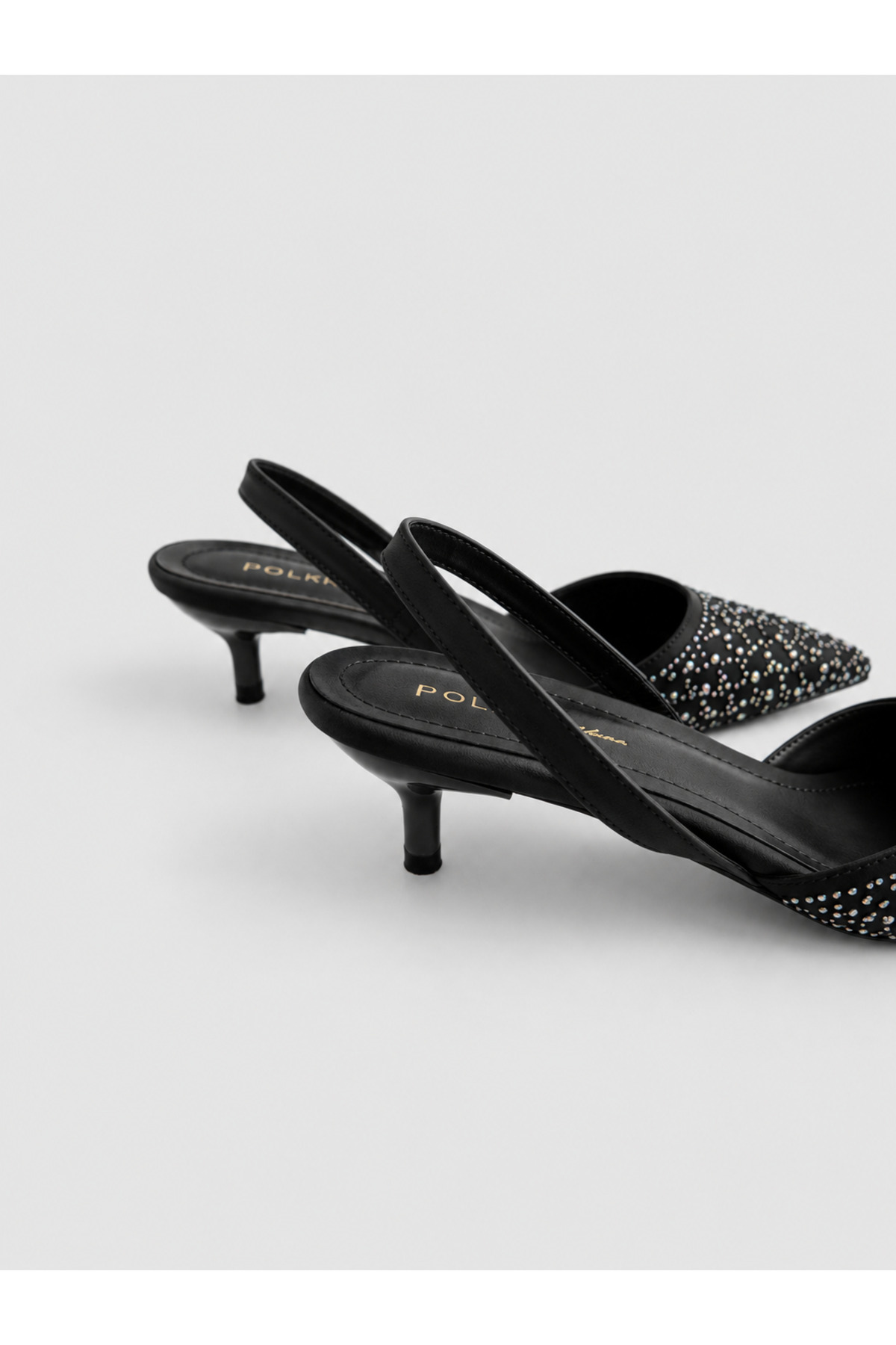 POLKA STORE Over Işıltılı Sivri Burun Arka Açık Stiletto Bantlı Abiye Kısa Topuklu Kadın Ayakkabı görsel 3