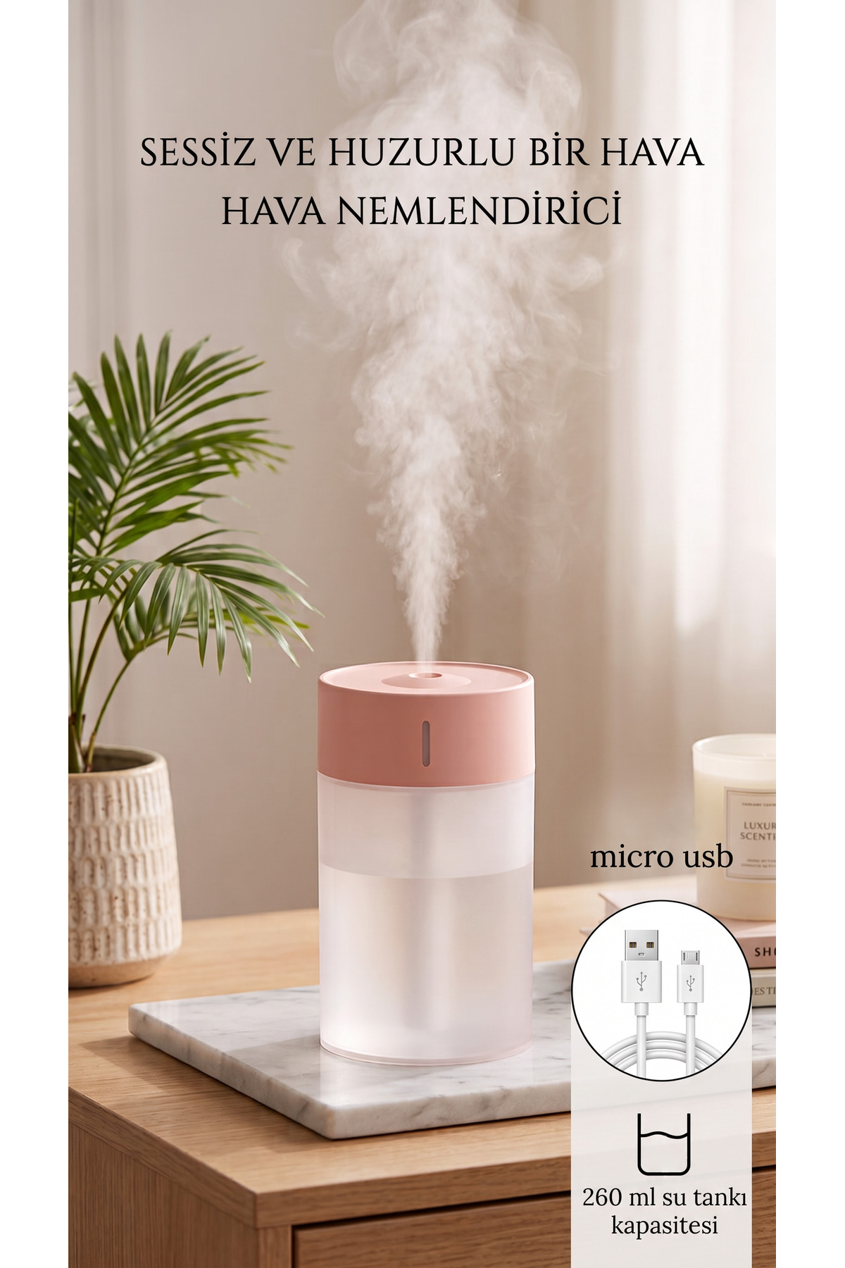 260ml Ultrasonic Air Humidifier Steam Machine 4-6 Hours Mini Portable USB