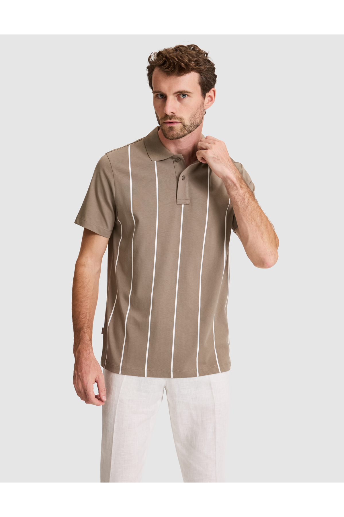 Pierre Cardin Dark Mink Regular Fit 100% Cotton Buttoned Polo Collar T-Shirt 50310158-Vr241