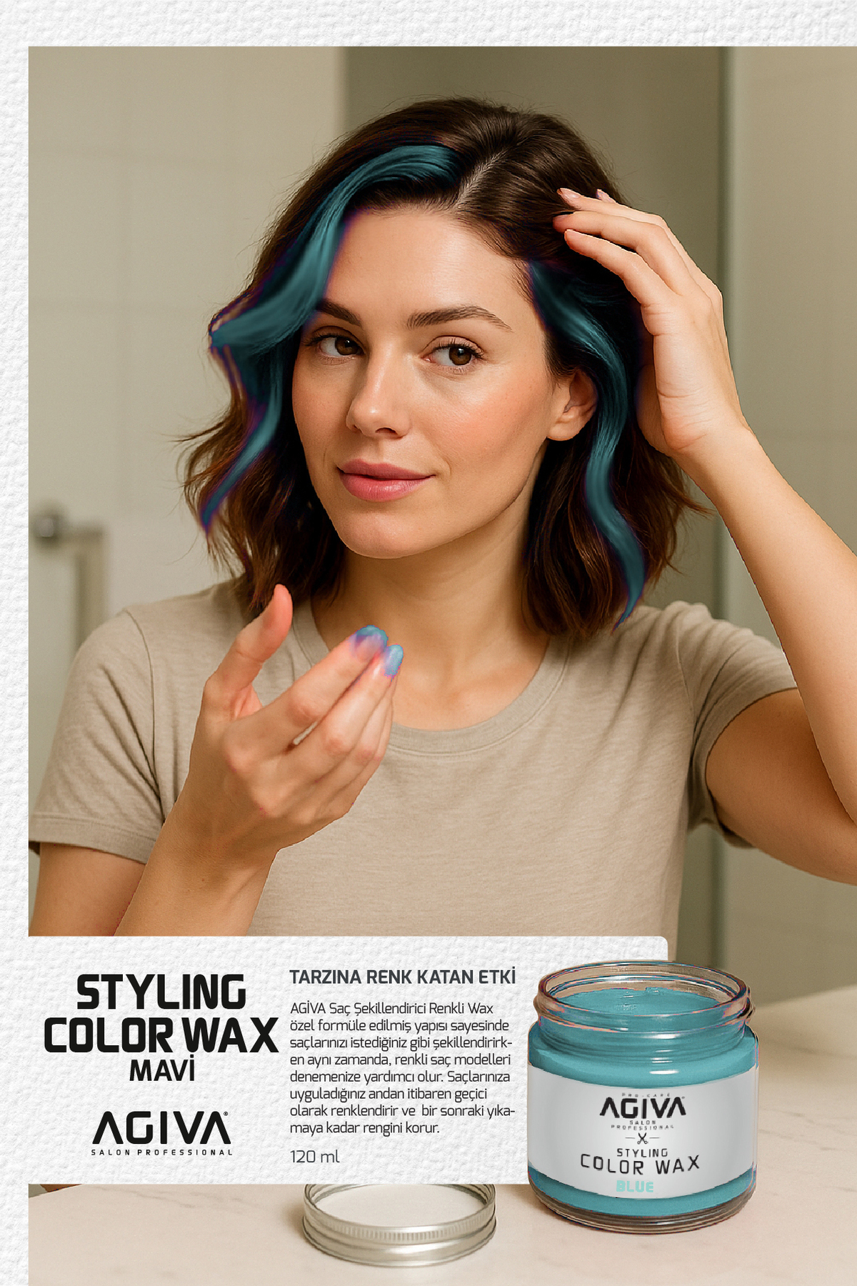 CARE & BEAUTY Saç Şekillendirici Renkli Wax – Color Wax – Mavi - 120 ml — 001-WAX-102 — تصویر 2 از 3