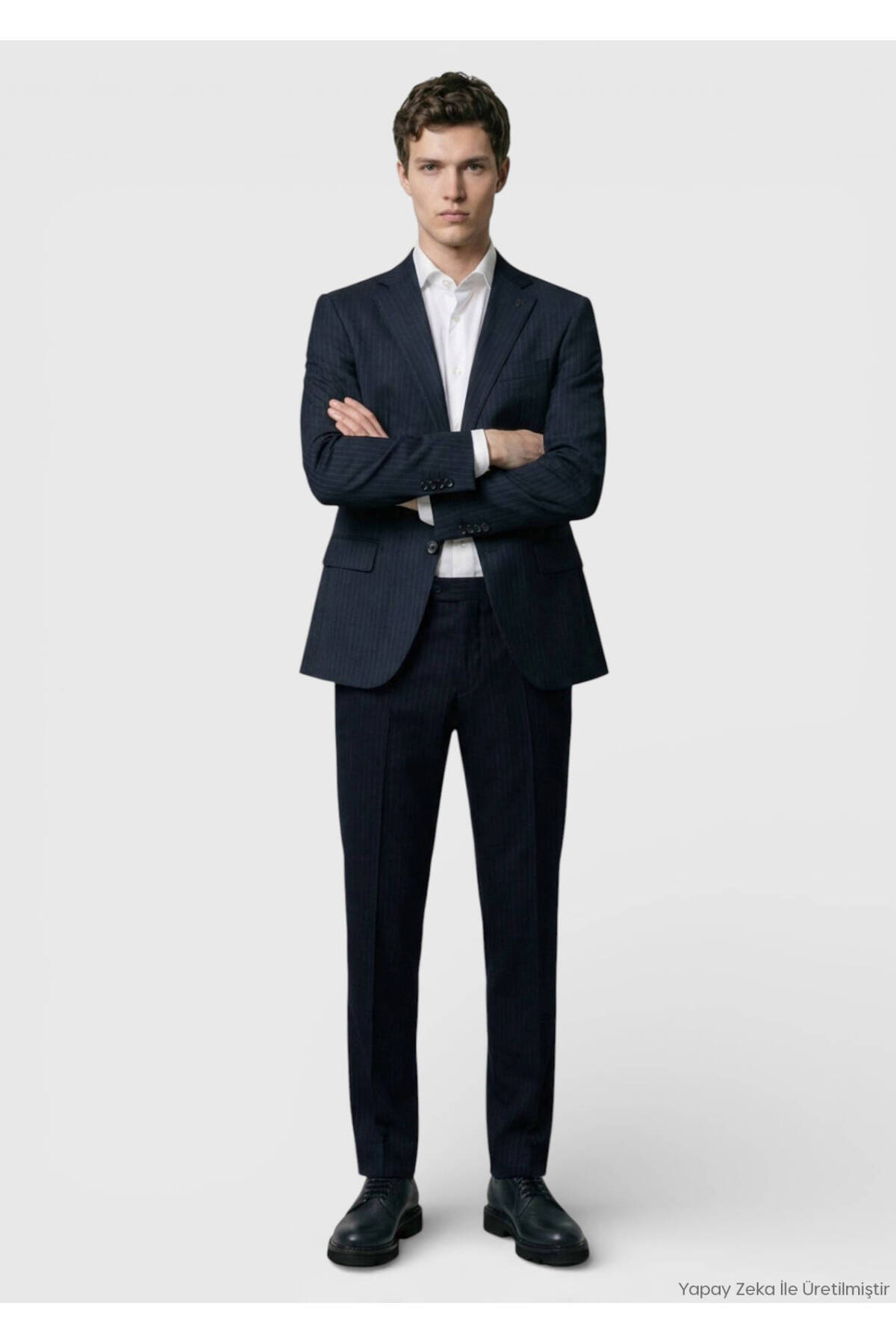 Ramsey Antrasit Çizgili Modern Fit %100 Yün Takım Elbise görsel 3