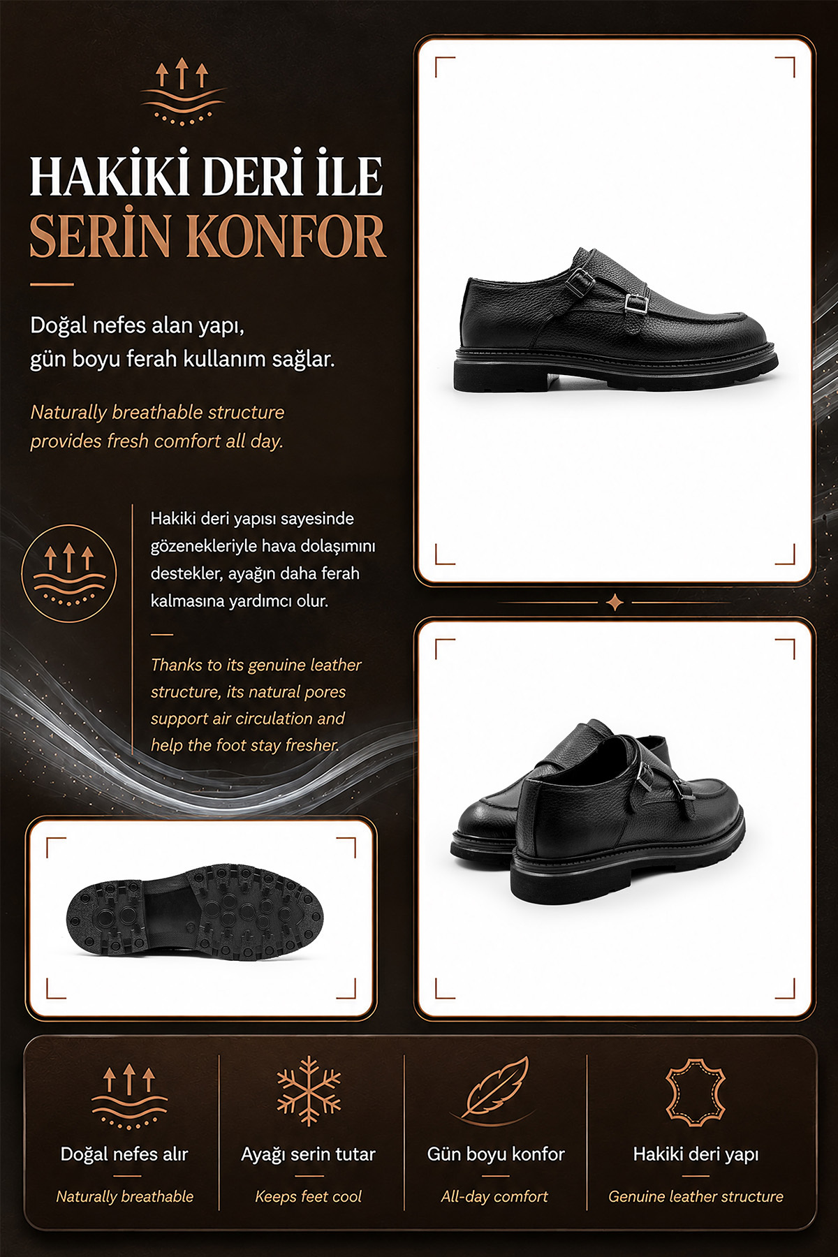 ventro İç Dış Hakiki Deri Erkek Klasik Ayakkabı Ortopedik Tabanlı Rahat görsel 7
