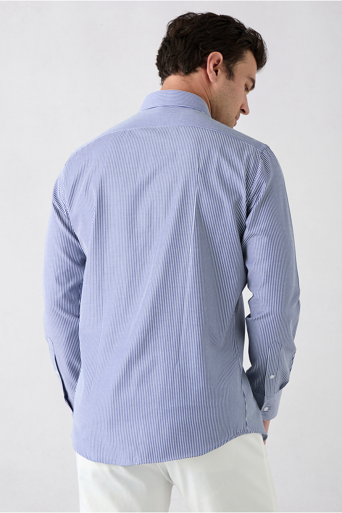 Kiğılı Uzun Kol Slim Fit Çizgili Klasik Yaka Pamuklu Kolay Ütülenebilir Gömlek görsel 5
