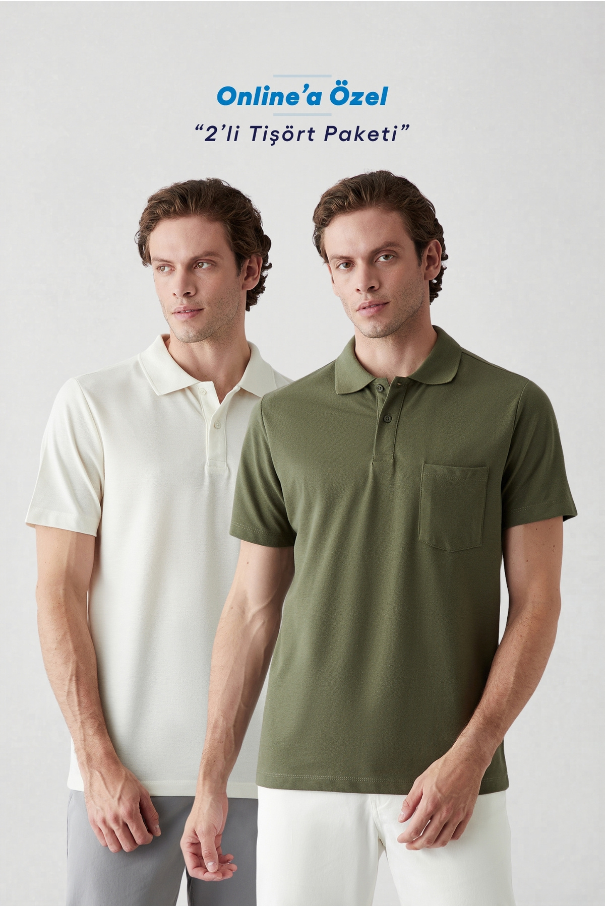 Kiğılı Düğmeli Polo Yaka Cepli Regular Fit Pamuklu Düz 2'li Paket Tişört Seti