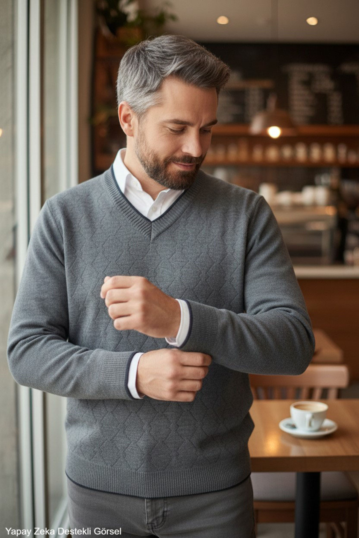 ژاکت بافتنی با یقه V-Neck Standard Fit — خاکستری kml501vyaka — تصویر 3 از 8