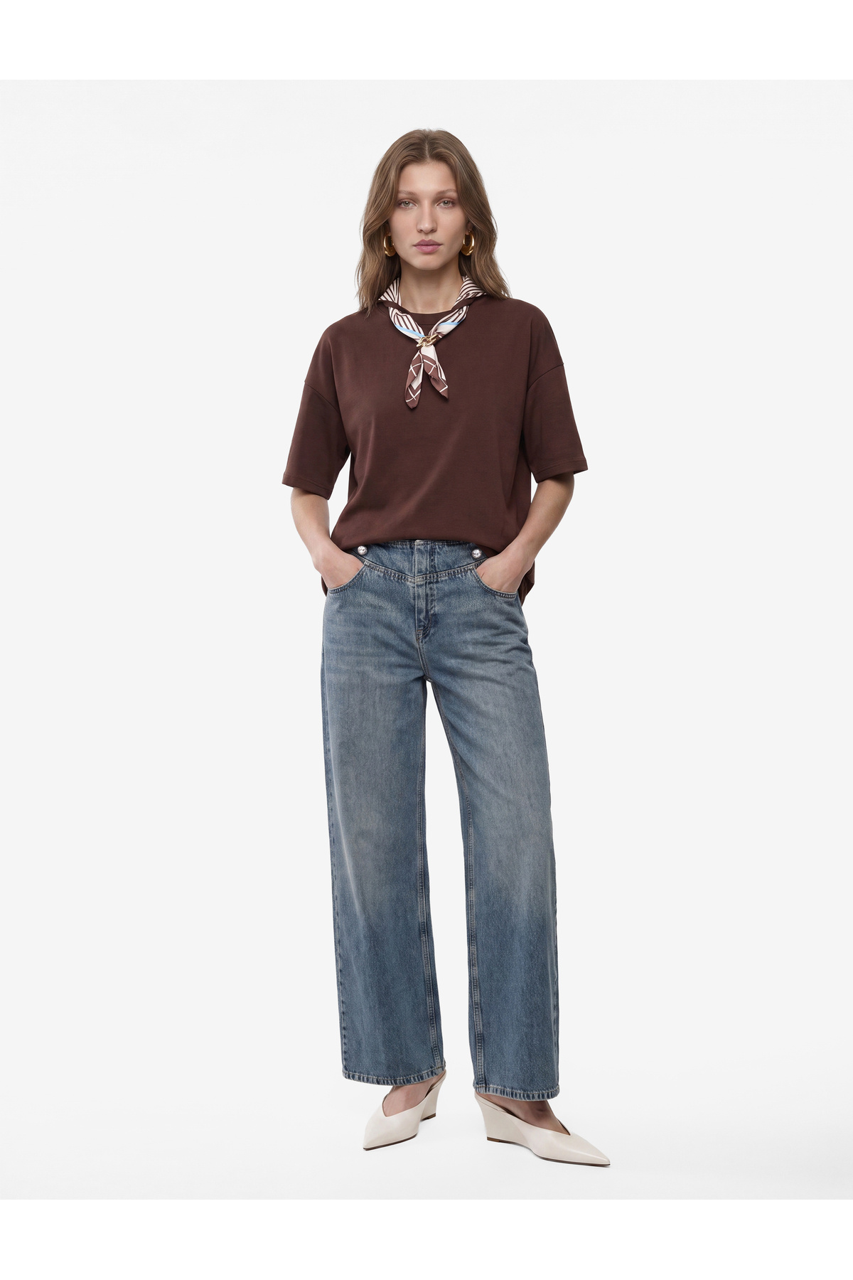 Koton Cotton Crew Neck Short Sleeve T-Shirt with Scarf Detail