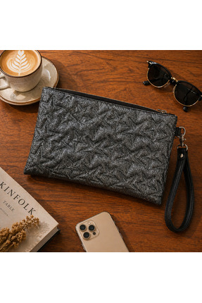 Newish Polo Kadın Yıldız Desenli Parlak Portföy & Clutch Çanta