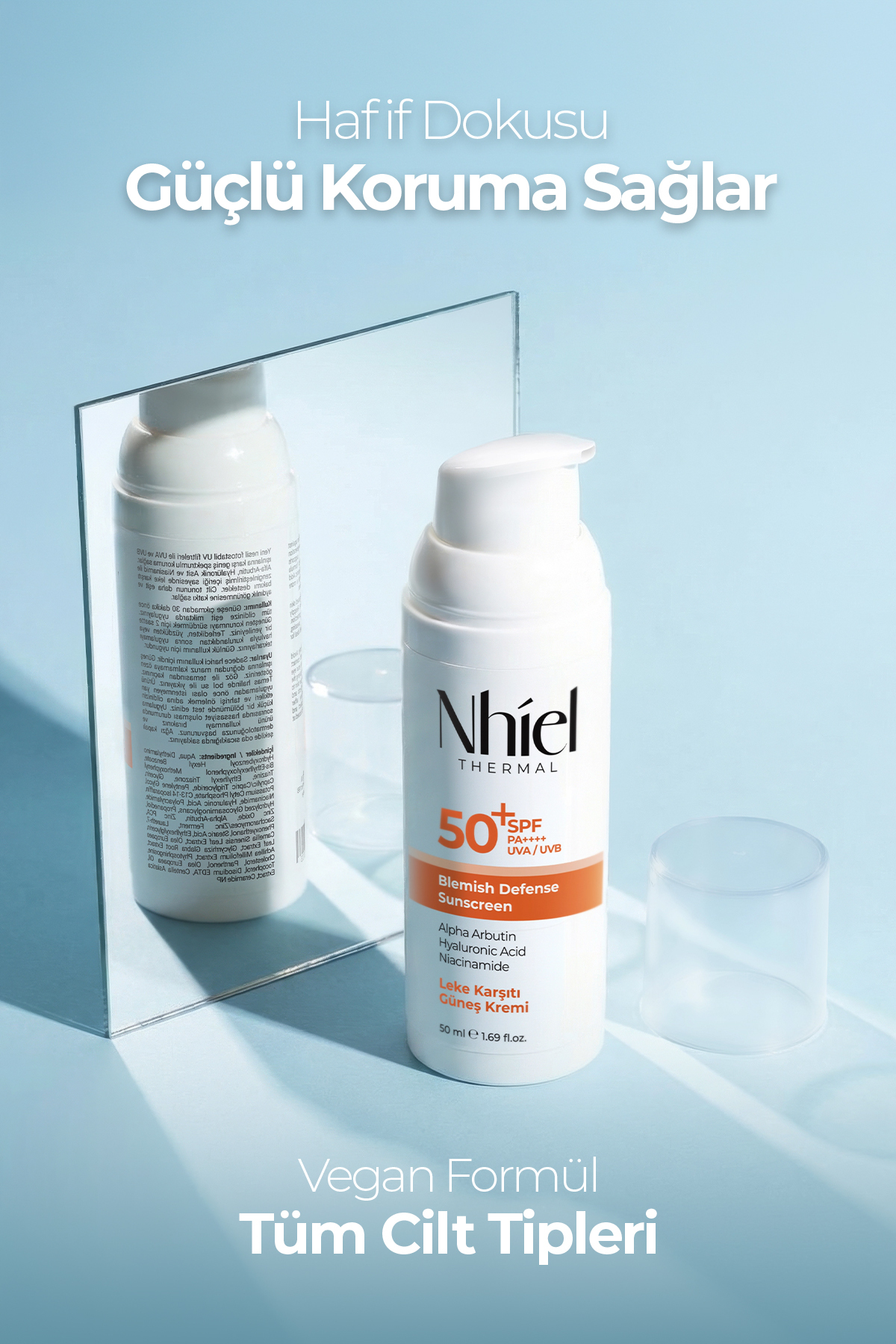 Leke Karşıtı ve Bariyer Güçlendirici SPF 50+ PA++++ Güneş Kremi 50 ml (Yeni Nesil Filtreler, Alfa Arbutin) — NT202 — تصویر 7 از 7