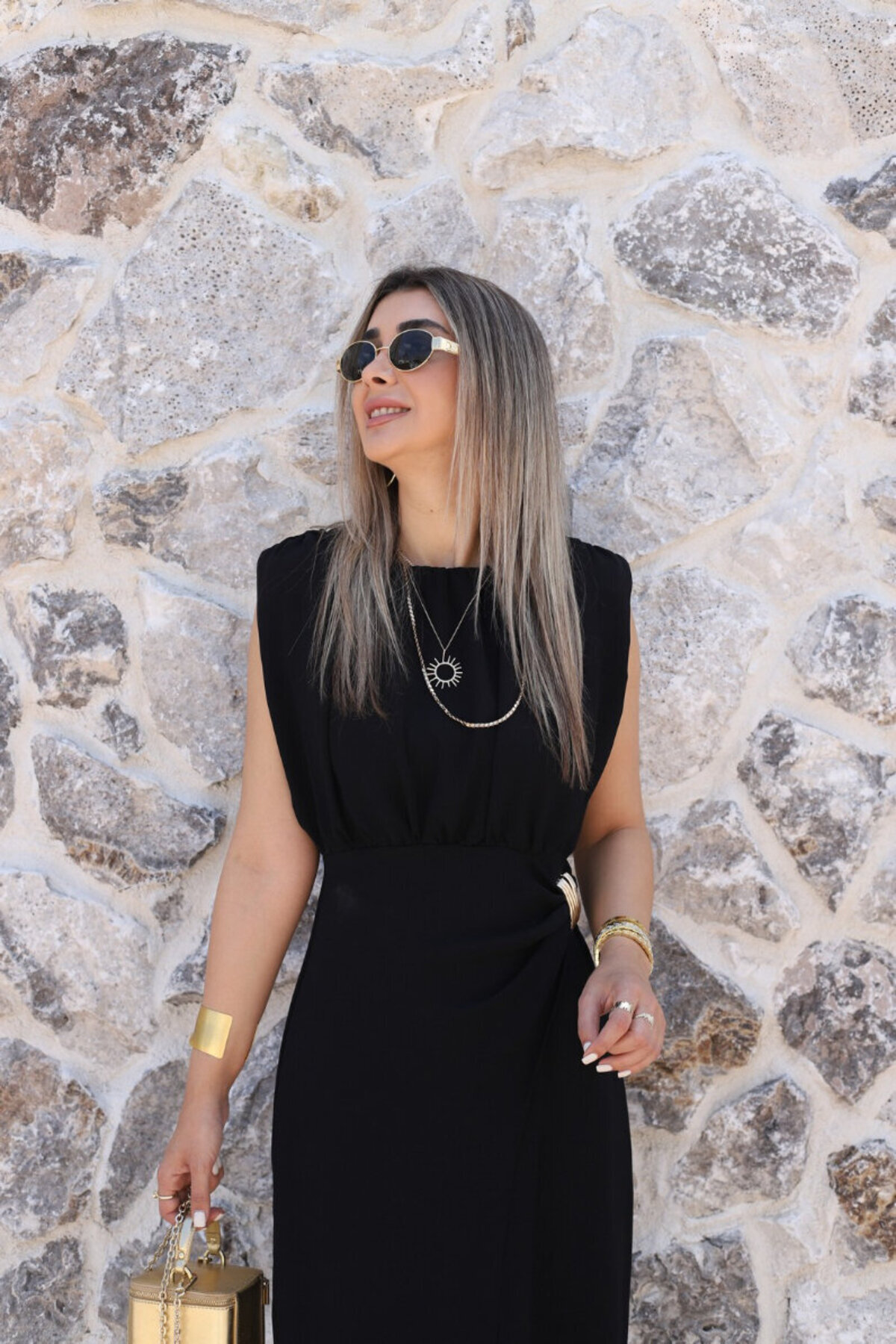 bytugcekaya Siyah Sıfır Kol Çift Tokalı Elbise görsel 2