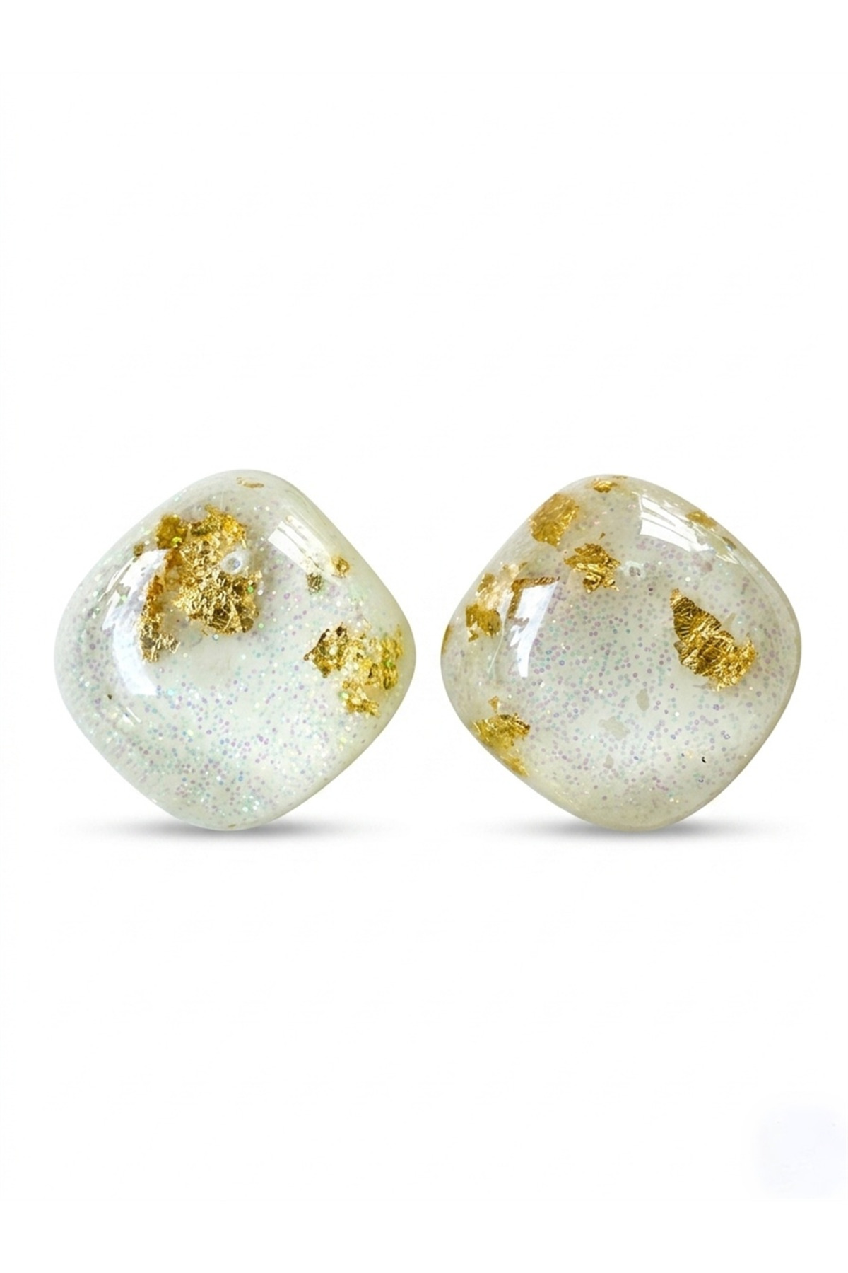 Minimalist Square Earrings with Transparent Glitter and Gold Foil