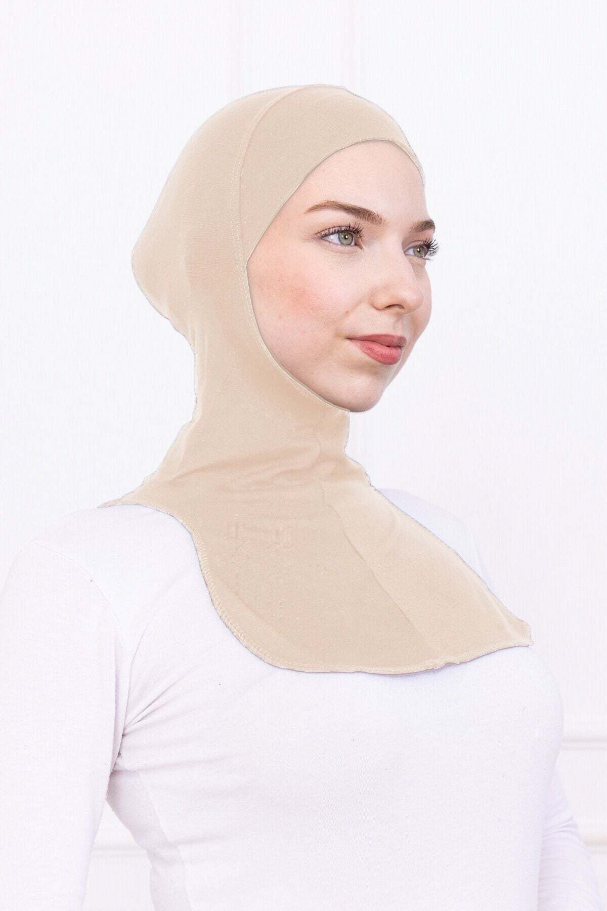 Ninja Bone Lycra Sports Cap with Neck Collar - Women's Ready-to-Use Practical Hijab Headscarf -Cream