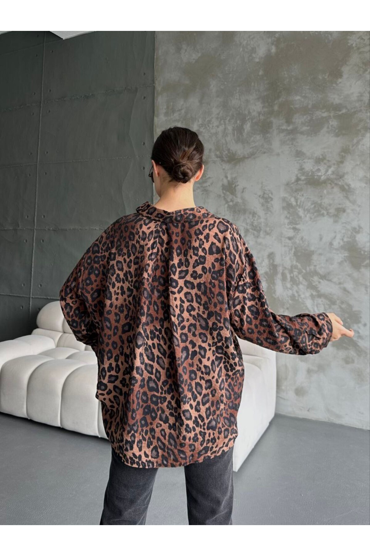 franky B Kadın Leopar Desenli Oversize Gömlek görsel 6