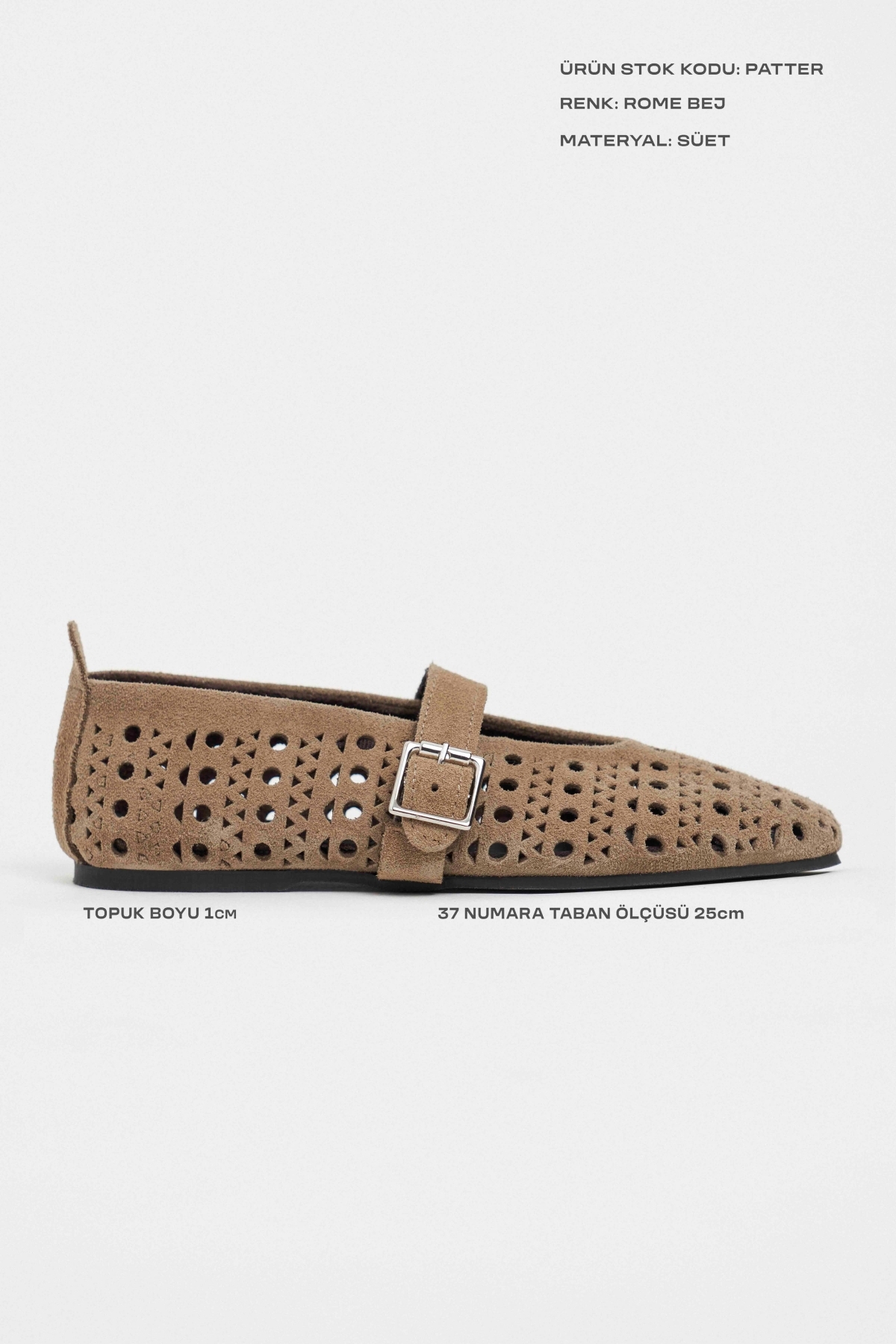 NİŞANTAŞI SHOES Patter Rome Bej Süet Zımbalı Hakiki Deri Toka Detay Düz Taban Kadın Babet görsel 2