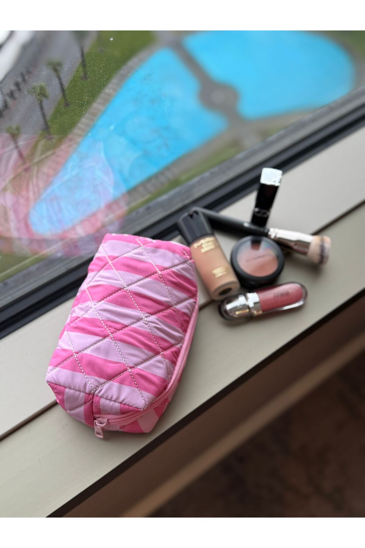 lalettobags Kadın Kumaş Victoria Desenli Yıkanabilir Makyaj Çantası — صورتی Laletto-7510