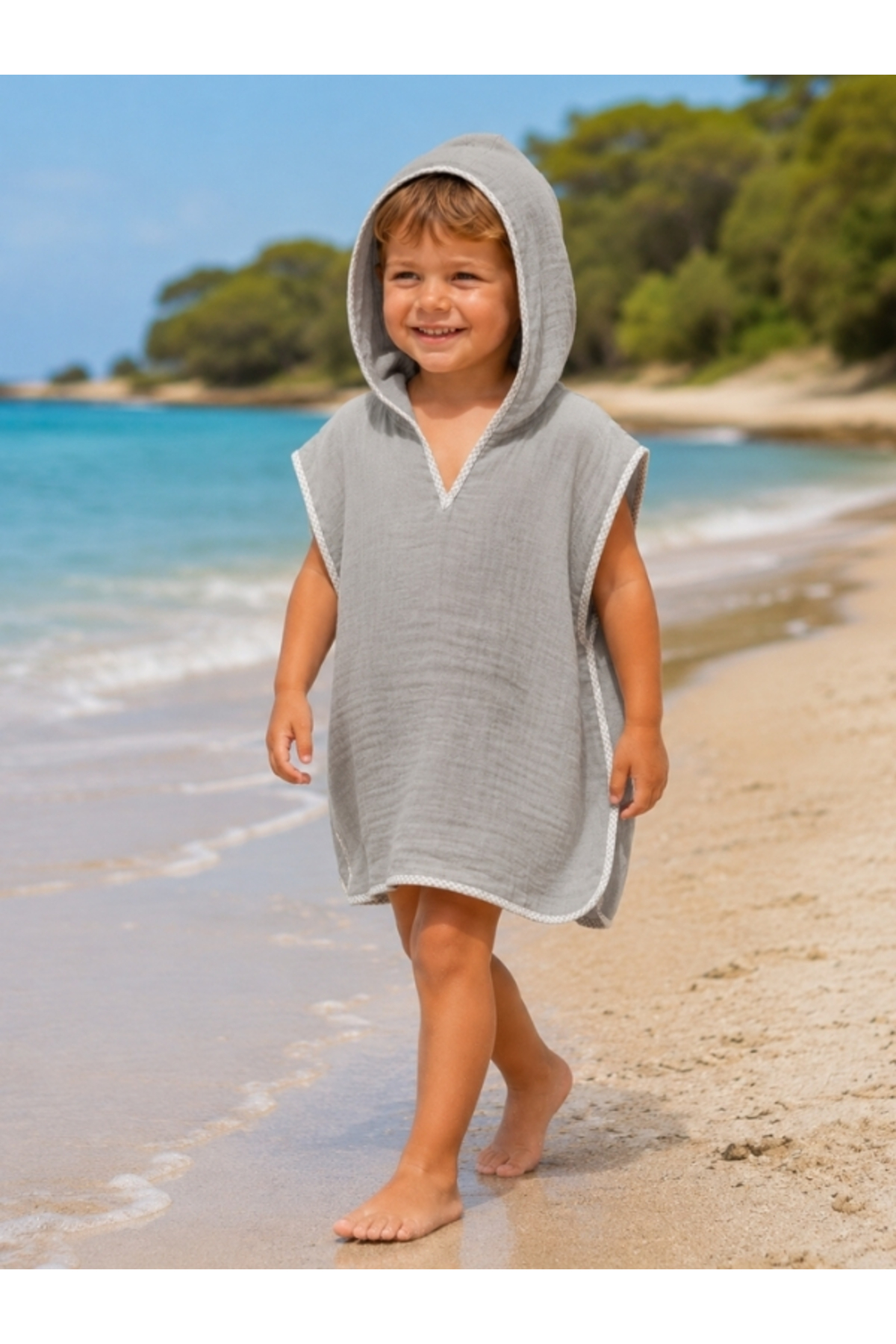 100% Cotton Baby Kids Muslin Poncho Hooded Beach Sea Pool Towel Color Options
