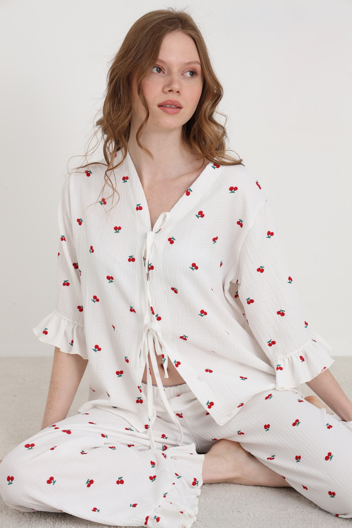 Bürümcük Knitted Tied Women's Dressing Gown Pajamas Set