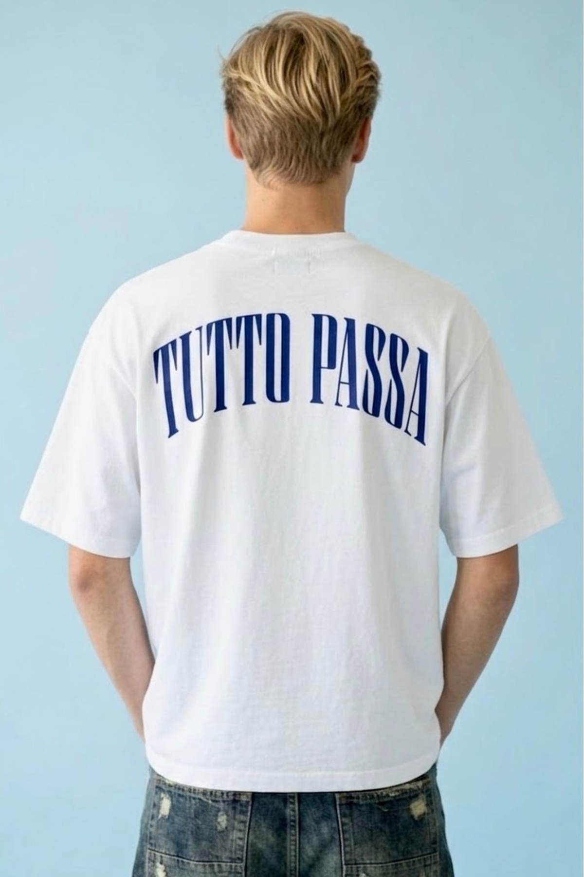 HOXİE Unisex Beyaz Tutto Passa Sırt ve Göğüs Baskılı Oversize T-shirt görsel 2