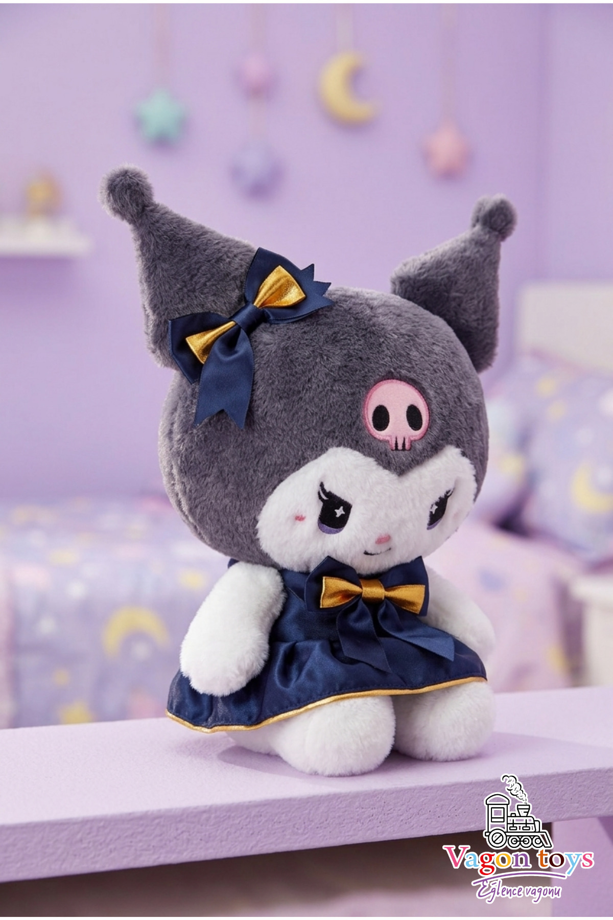 vagontoys Kuromi Peluş Oyuncak Lacivert Altın Detaylı Saten