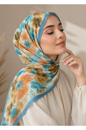 SNY Butik BAMBU KRAŞ ARTEMİS DESEN ŞAL/Truncu-mavi renk