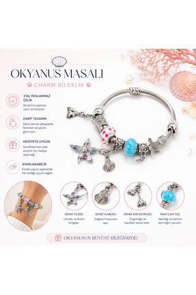 Mervişim Aksesuar Modern Çelik Şık Okyanus Masalı Charm Kadın Bileklik