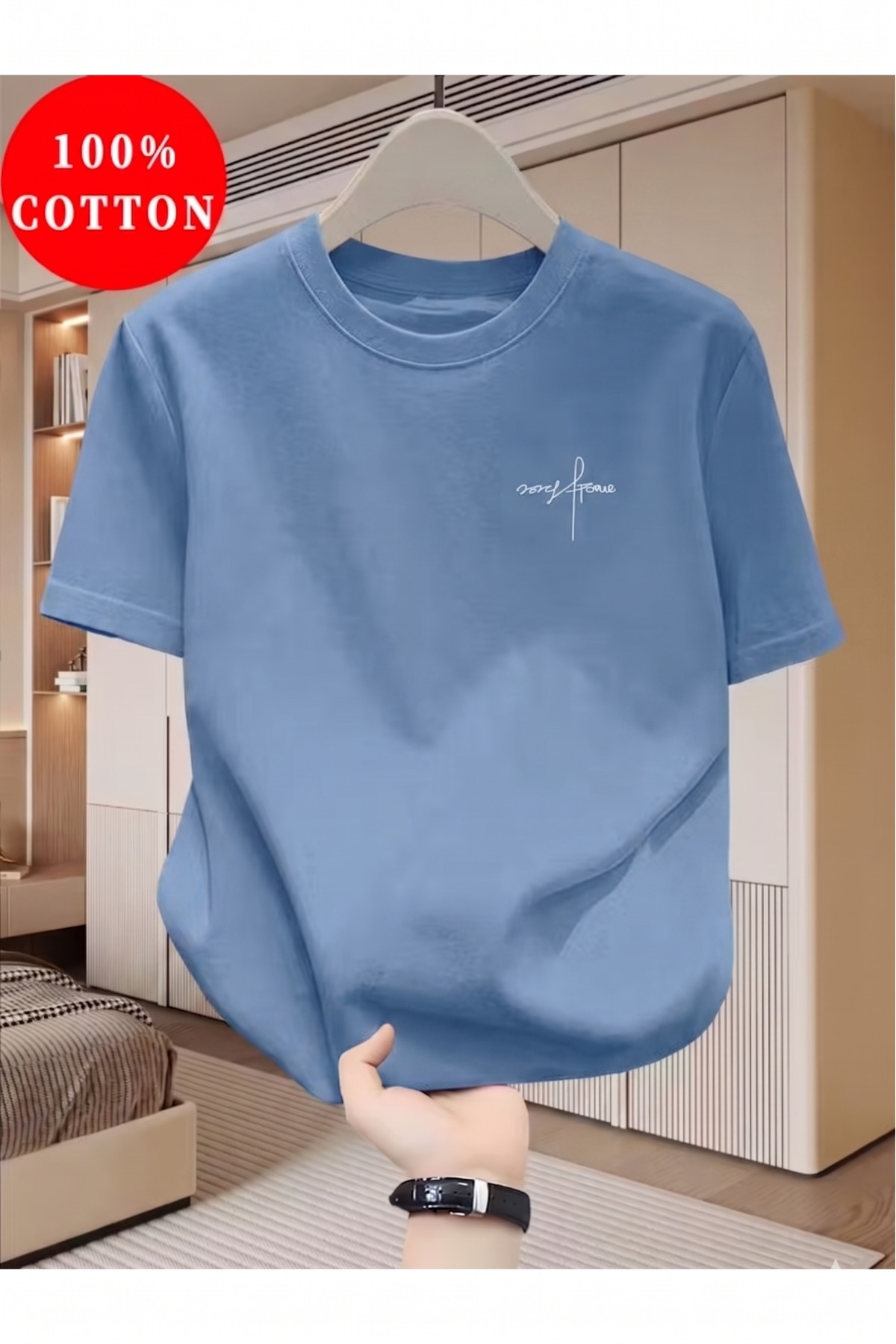 gencerco Unisex Forgive Baskılı Grafiti Tasarım Basic Bisiklet Yaka Regular T-shirt BEBE MAVİ