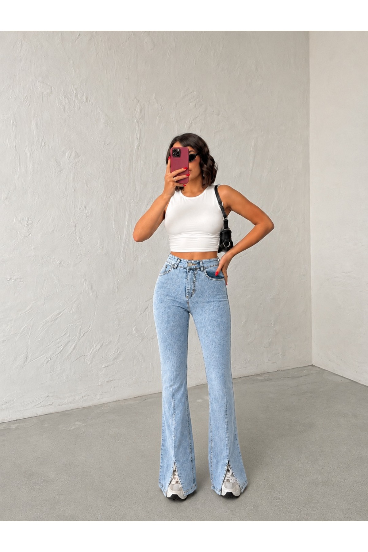 ICE SNOW CUFF SLIT HIGH WAIST LYCRA FLARE PANTS