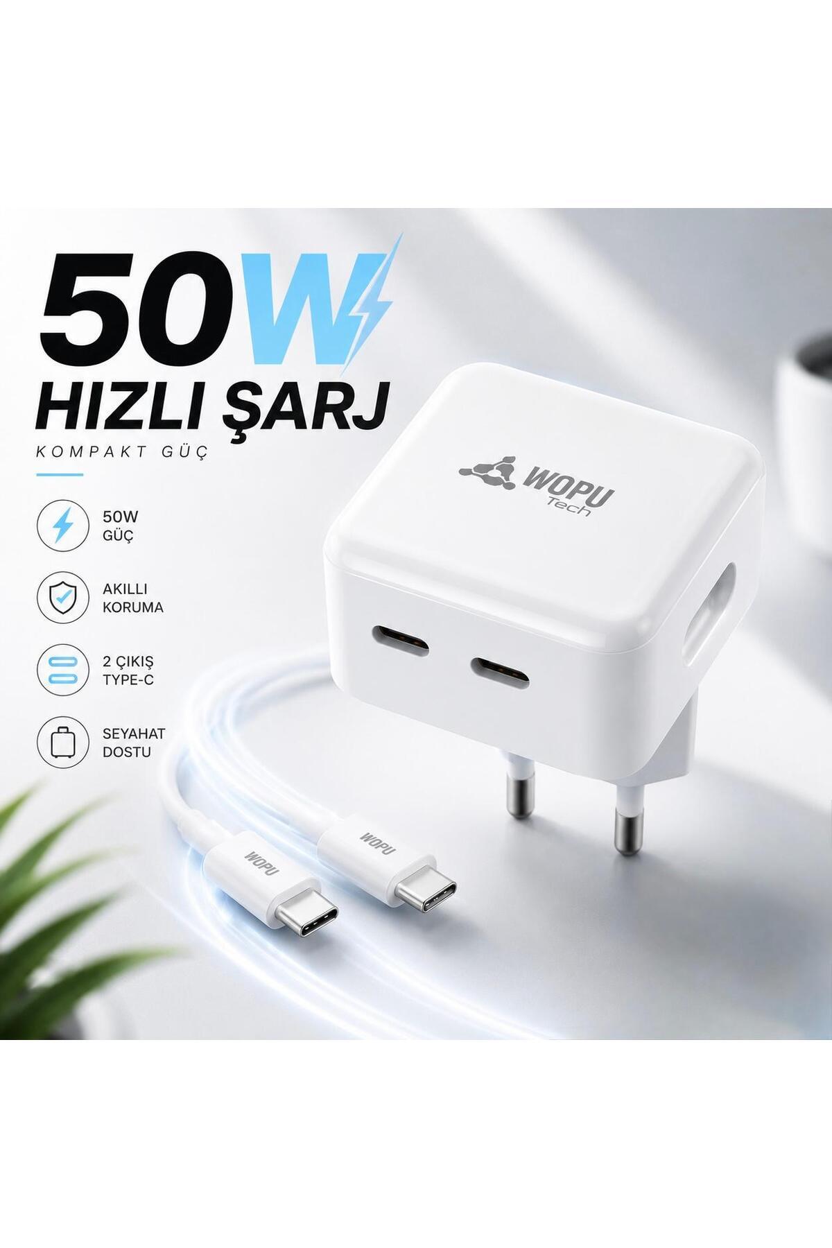 Powerfox with Wopu 50W Süper Hızlı Şarj Adaptörü Çift Type-C PD