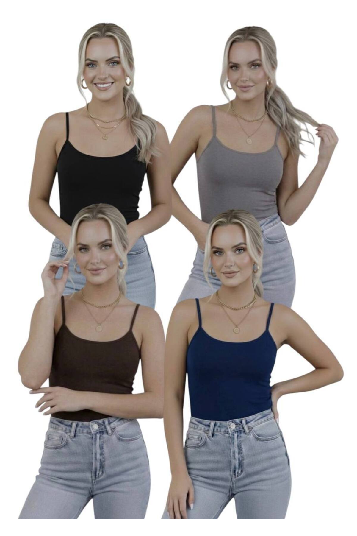 Women's Strappy Bodysuit 4-Pack Basic Thin Strap Flexible Casual Top