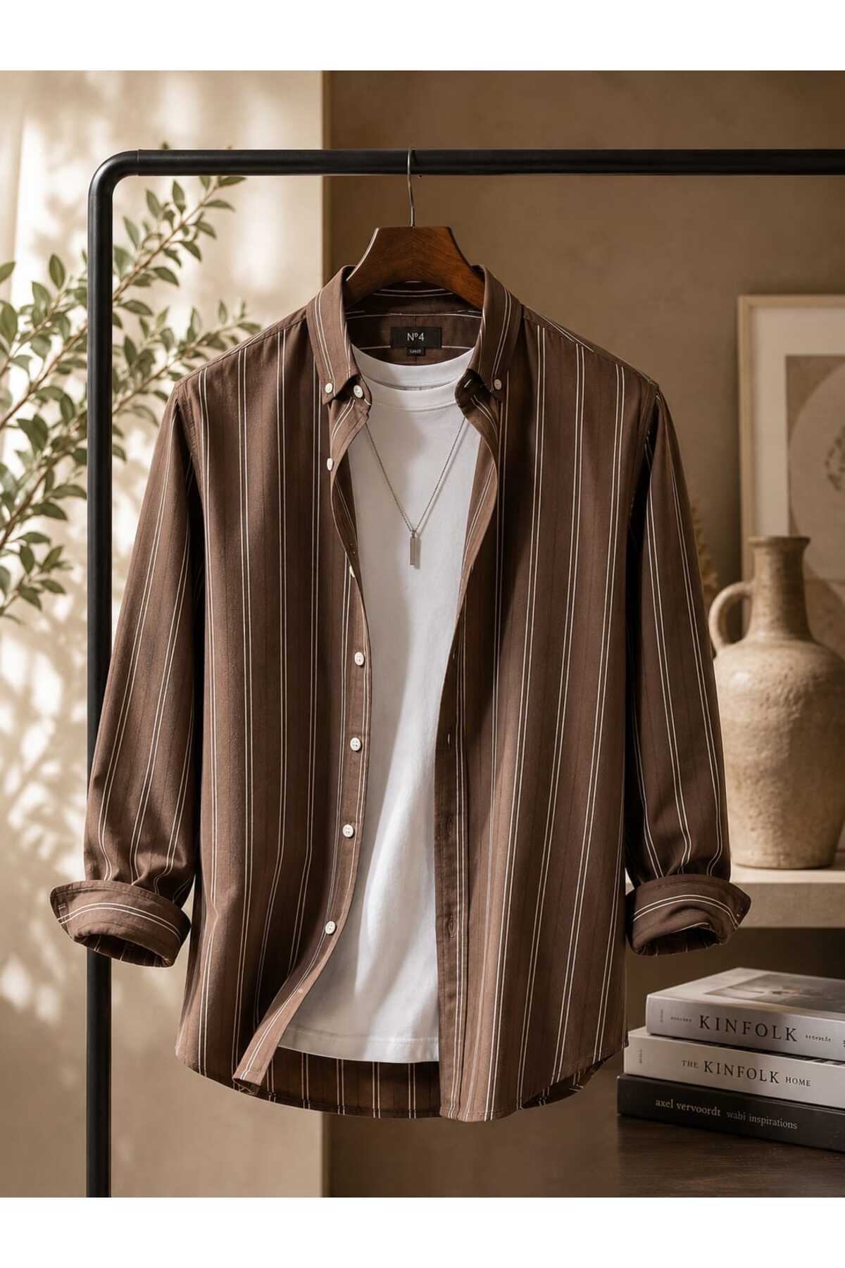 no4 style ERKEK ÇİZGİLİ DOKULU YAZLIK ERKEK GÖMLEĞİ