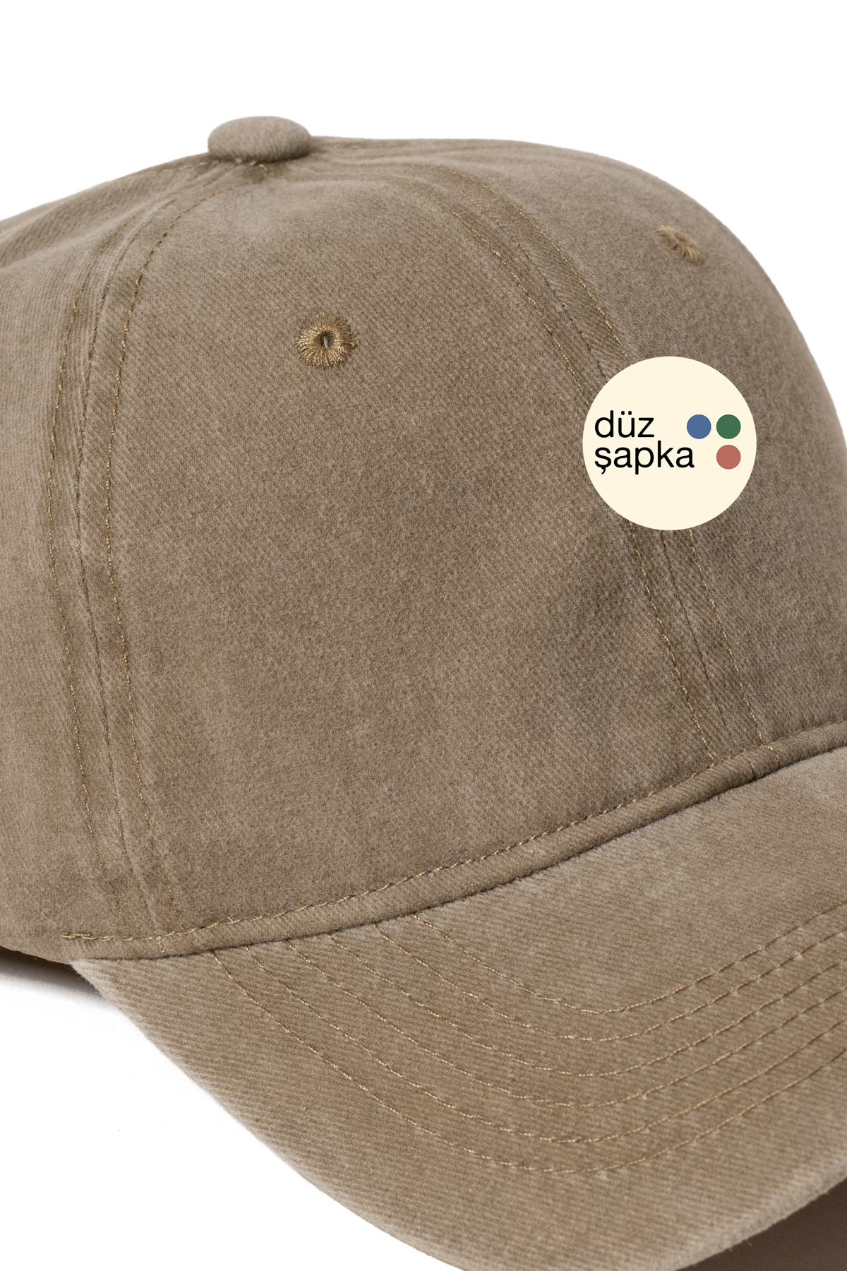düz şapka studio Düz Şapka | Koyu Bej Yıkamalı Kep Şapka - Minimalist, Logosuz ve Yazısız görsel 5